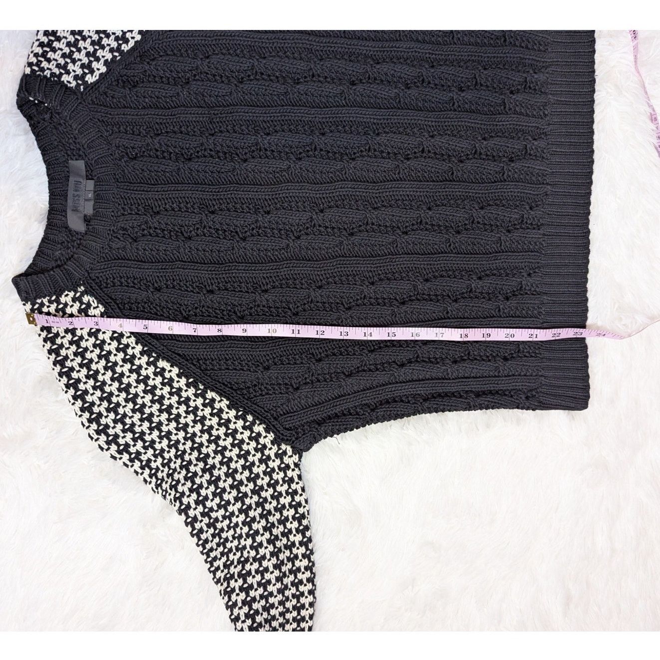 Other Miss Wu Mixed Knit Sweater Black & Ivory Cable Knit Size XL / US 12-14 / IT 48-50 - 7 Thumbnail