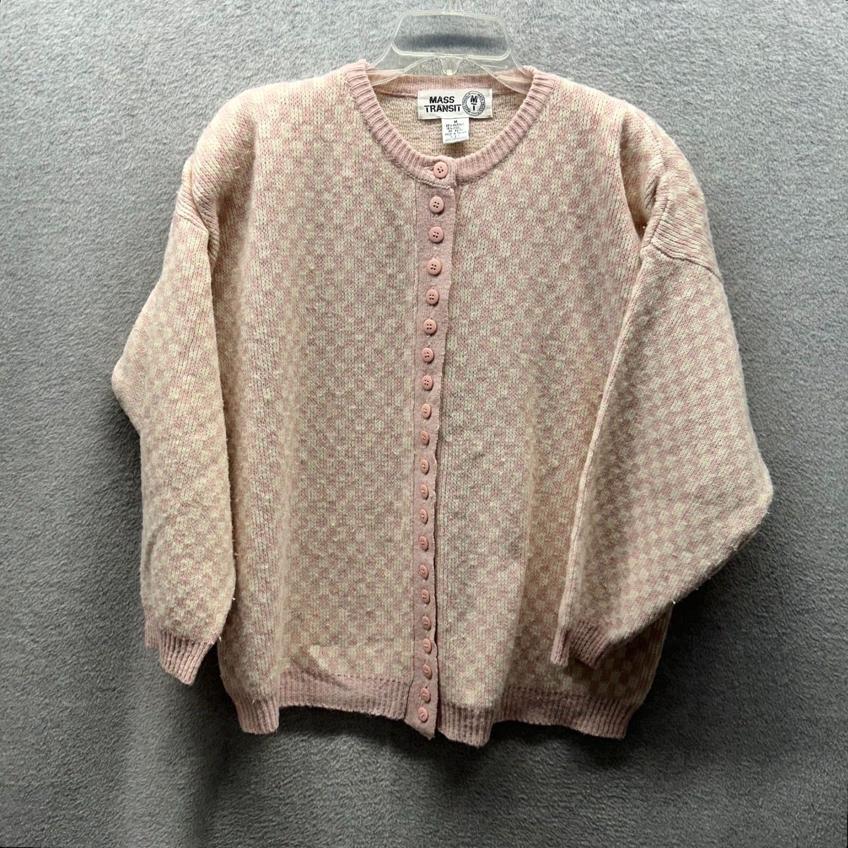 Pinko VINTAGE Mass Transit Cardigan Womens Medium Pink Wool Acrylic Checker Sweater Size M / US 6-8 / IT 42-44 - 2 Thumbnail