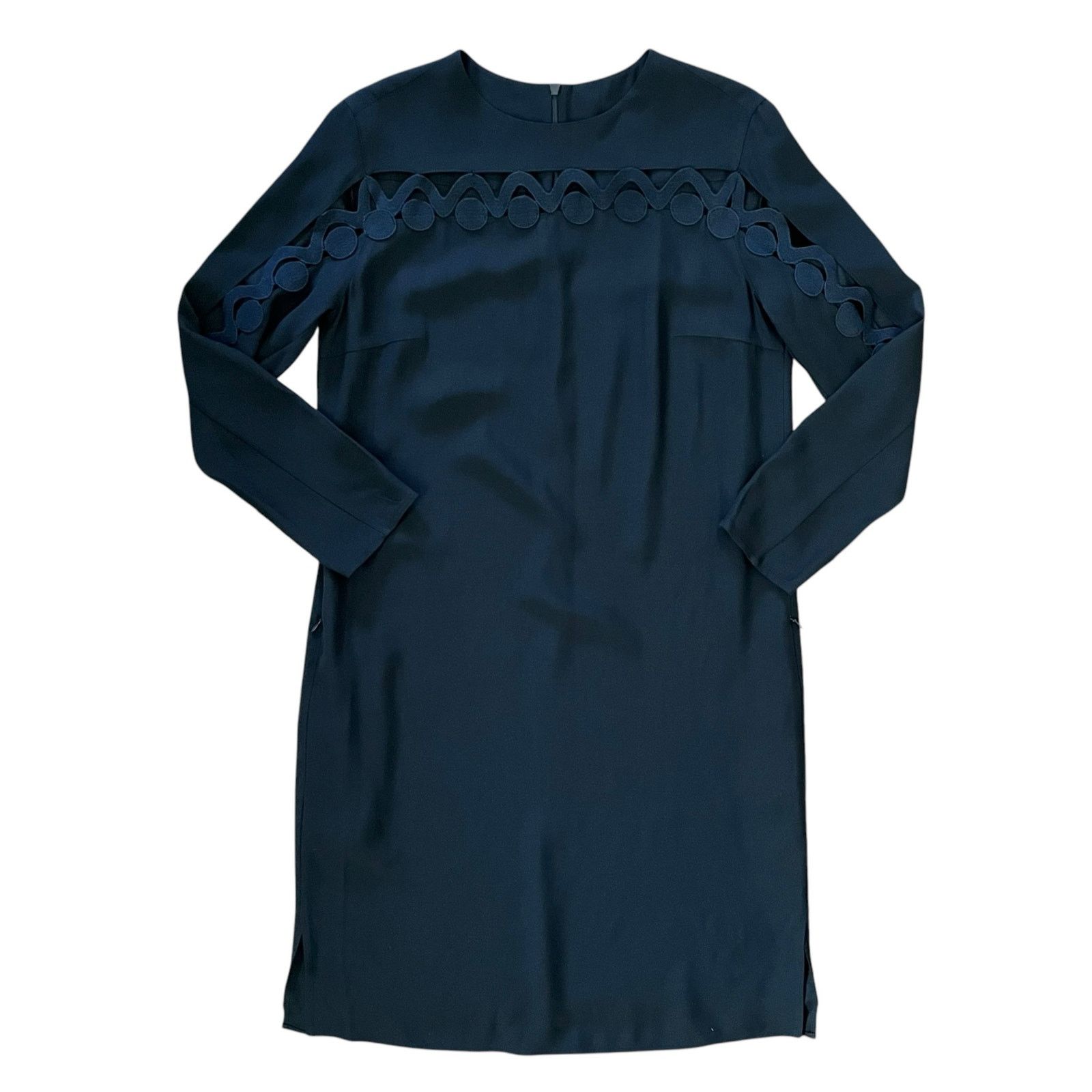 Akris Akris Punto Navy Blue Scallop Wave Cutout Shift Dress Size M / US 6-8 / IT 42-44 - 10 Thumbnail