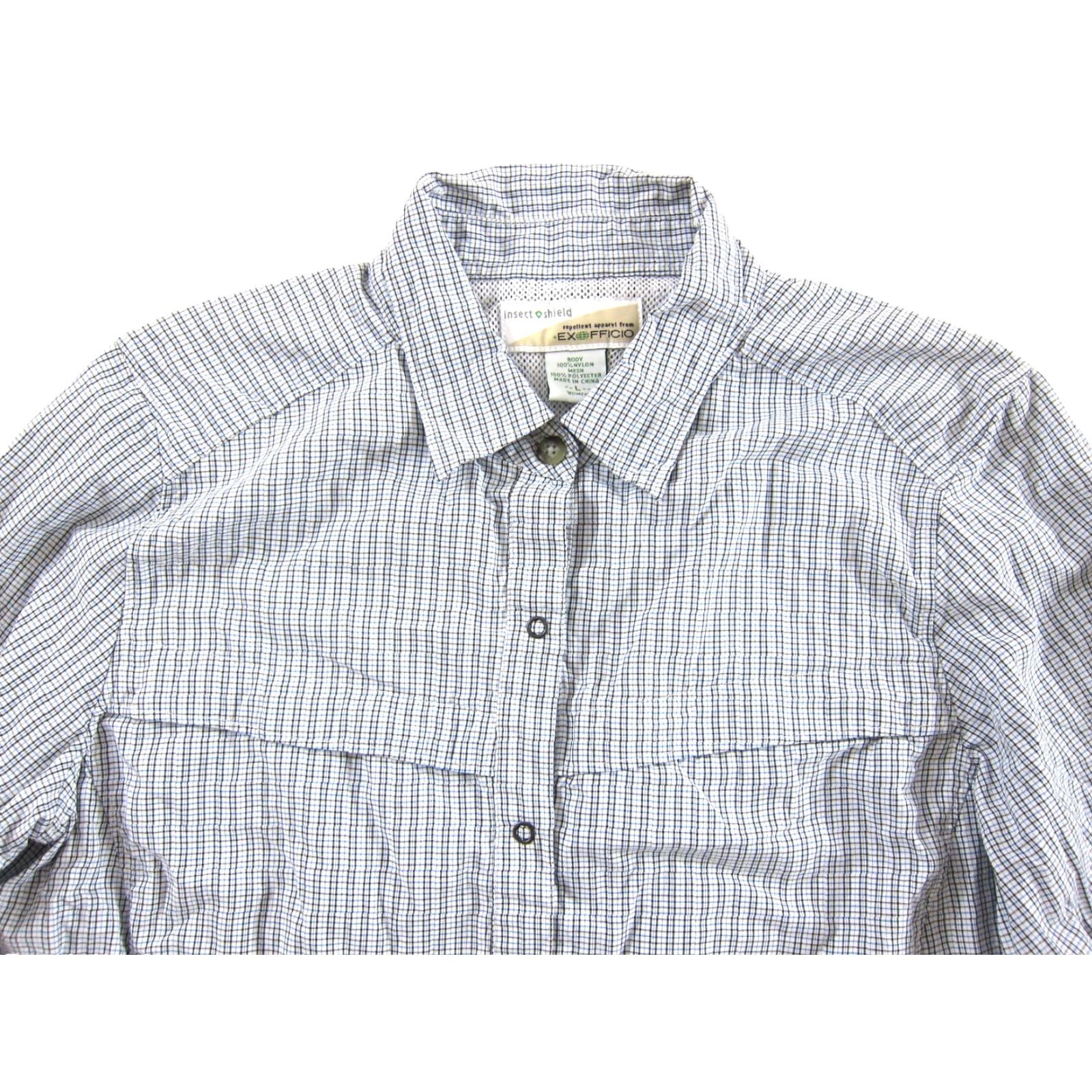 ExOfficio EXOFFICIO Shirt Woman L Nylon White Blue Black Checked Collar Long Sleeve Size L / US 10 / IT 46 - 3 Thumbnail
