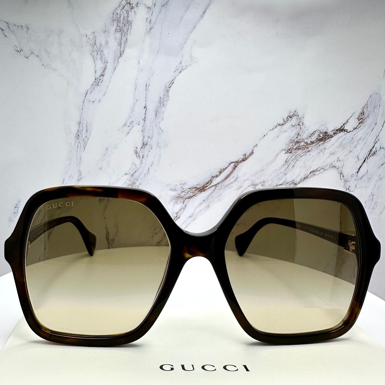 Gucci New GUCCI Sunglasses Brown Square Gold Metal GG Logo Size ONE SIZE - 3 Thumbnail