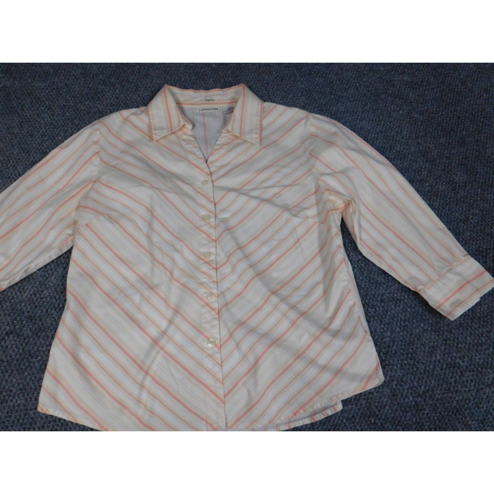 Vintage St. John's Bay Womens Blouse L Pink Striped Button Down Regular Collar Cotton Rayon Casual Sleeve Long Button Accents Size L / US 10 / IT 46 - 3 Thumbnail