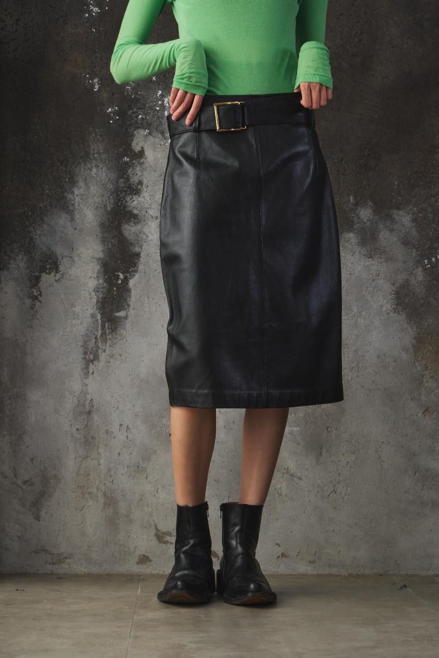 Moschino MOSCHINO Belted Leather Midi Skirt Size 29" - 2 Thumbnail