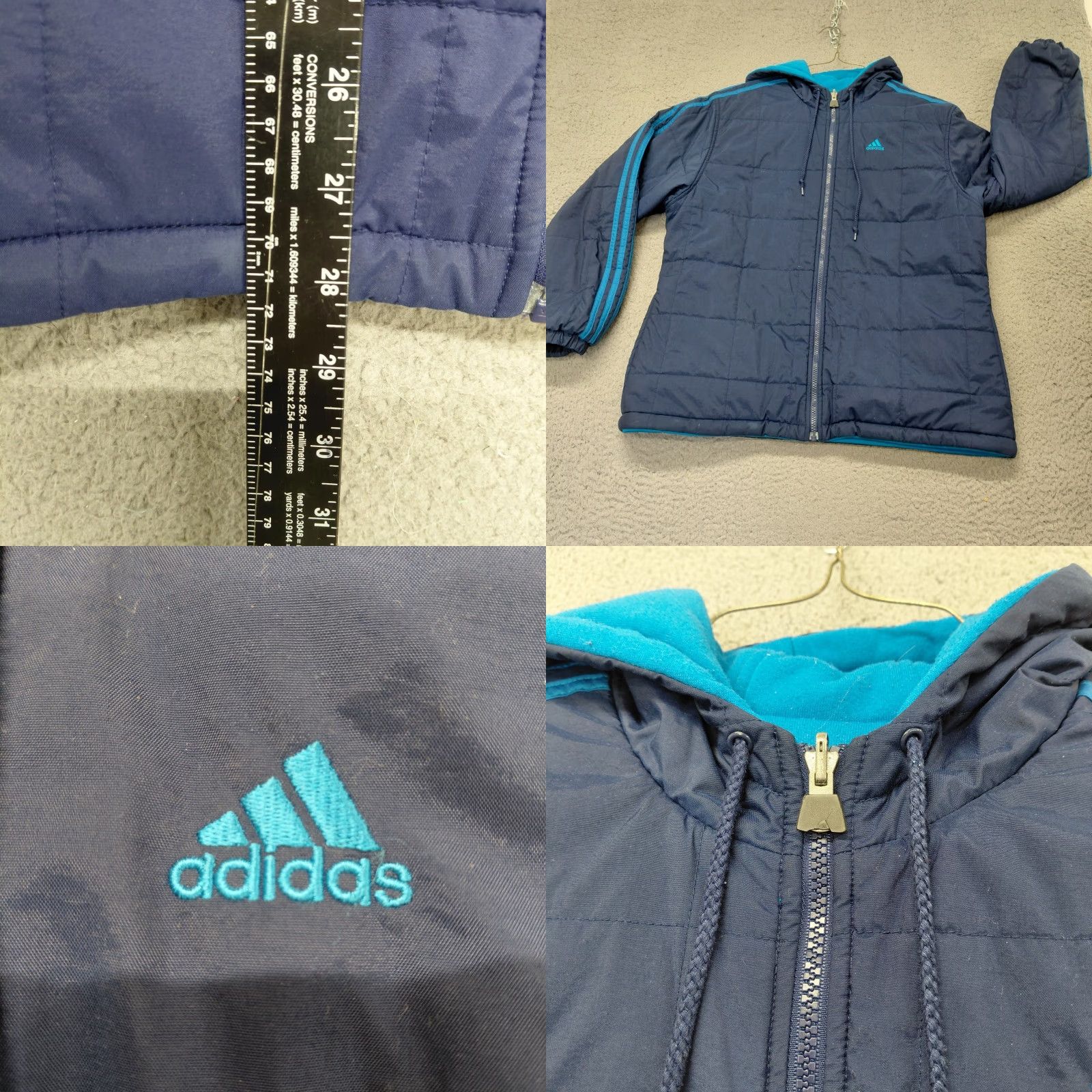 Adidas Adidas Reversible Jacket Womens L Large Blue Hooded Striped Lining Turquoise Stripe Track Jacket Short Sleeve? Wait. Size L / US 10 / IT 46 - 9 Thumbnail