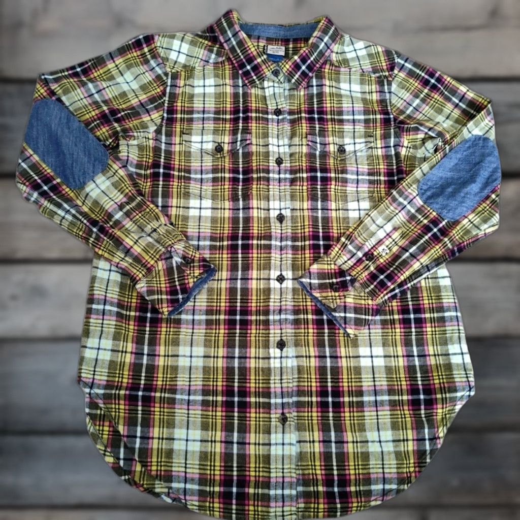 KAVU KAVU Women's Button-Up Flannel Shirt Long Sleeve Casual Travel Plaid Elbow Pads Flip Cuff Cotton M Multicolor Size M / US 6-8 / IT 42-44 - 1 Thumbnail