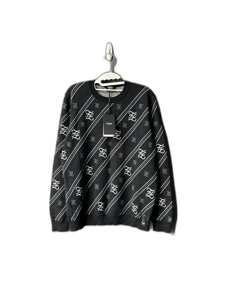 Fendi Fendi Black and Gray Striped Wool Sweater Size XL / US 12-14 / IT 48-50 - 1 Thumbnail