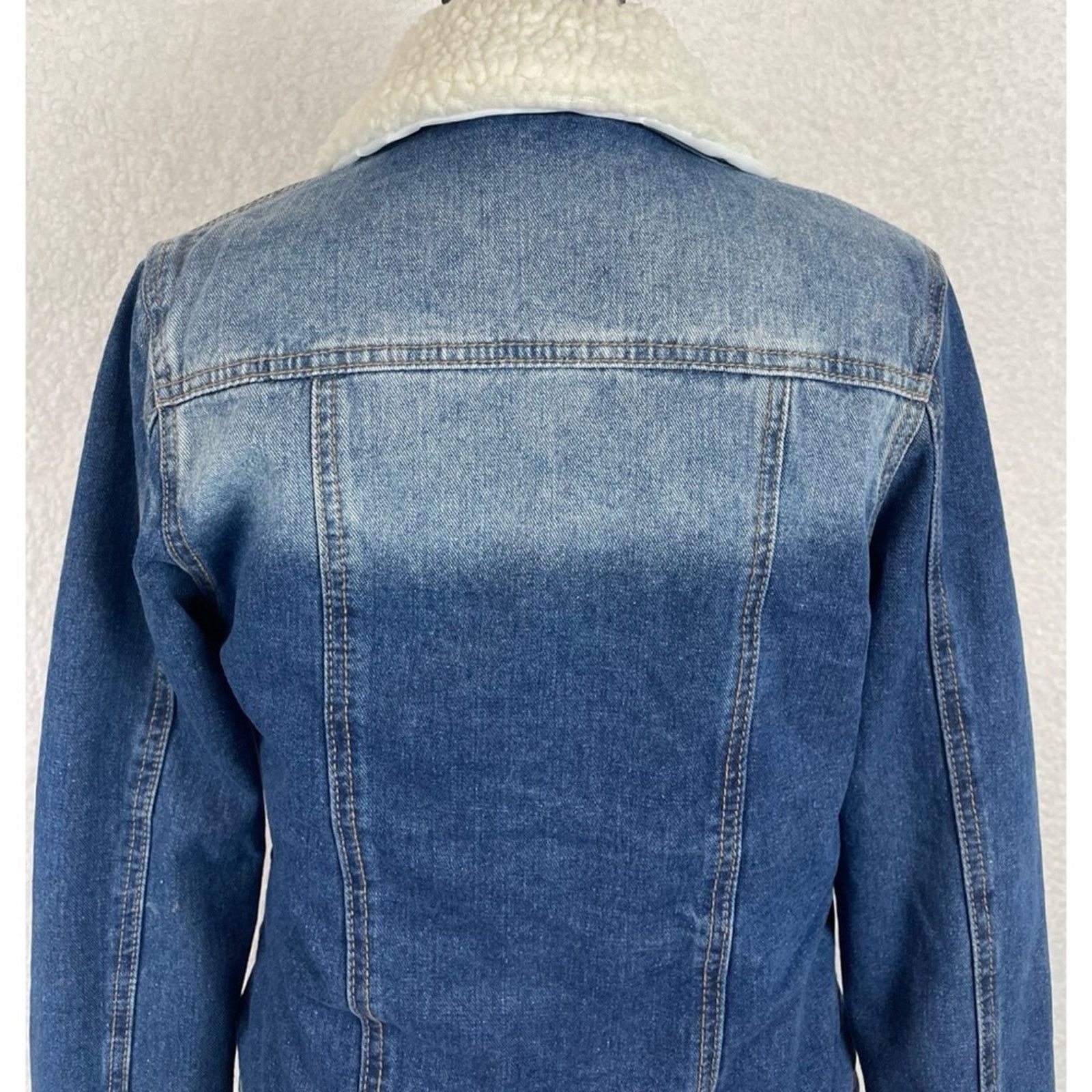 Boohoo BOOHOO • Blue/White Denim Sherpa-Lined Collared Jacket Size XS / US 0-2 / IT 36-38 - 9 Thumbnail