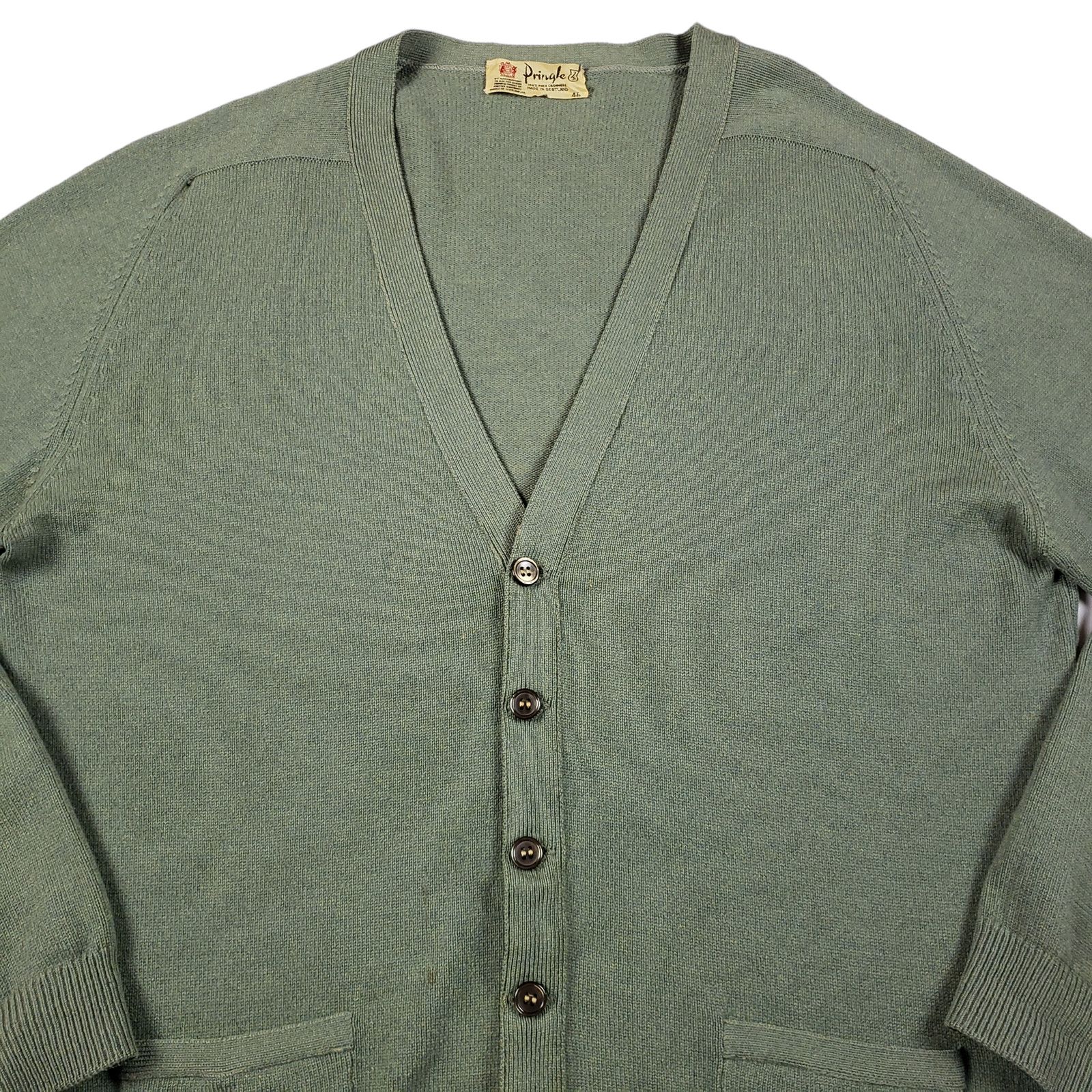 image of 1960S Pringle Of Scotland Cashmere Cardigan Sweater in Green, Men's (Size XL)