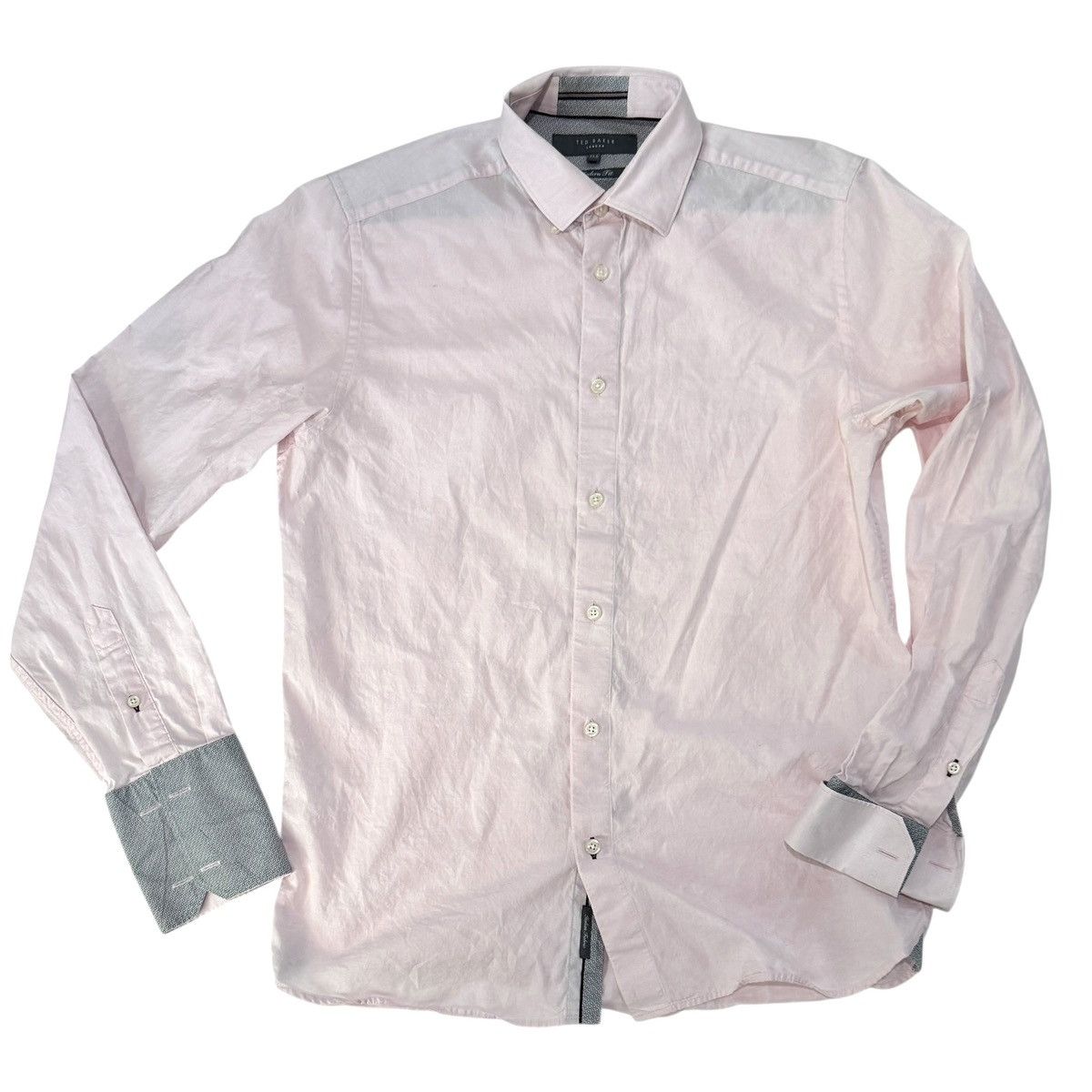 Ted Baker Pink/Gray French Cuff Dress Shirt Subtle White Floral 15.5 Size US M / EU 48-50 / 2 - 1 Thumbnail