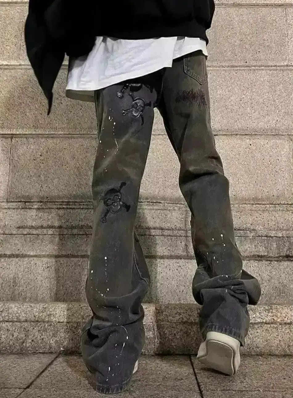 Japanese Brand Avant garde retro skull paint splattered jeans pants Size US 32 / EU 48 - 2 Thumbnail