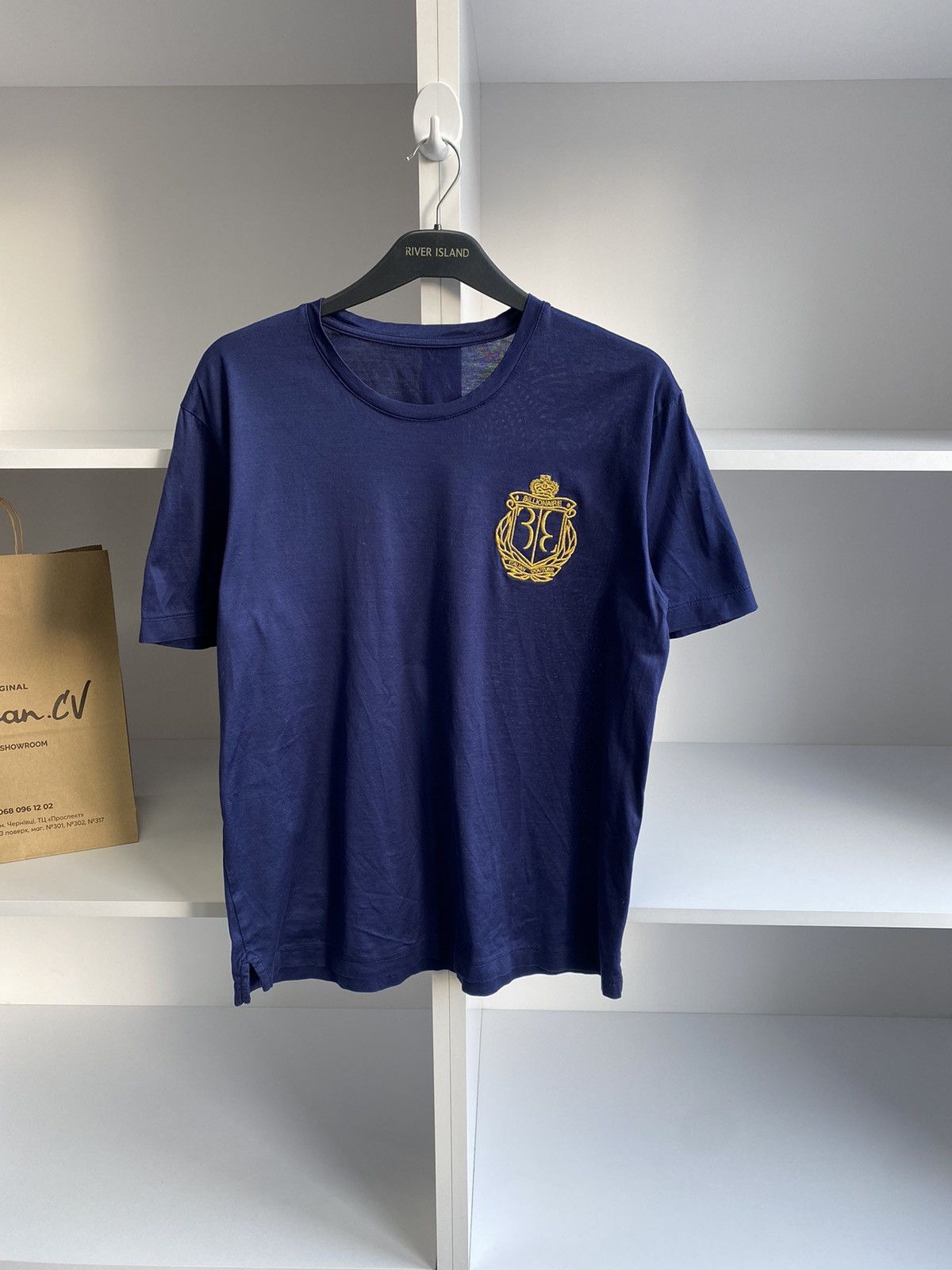 Billionaire Couture × Designer × Vintage Vintage Billionaire Couture Navy Luxury Streetwear T-shirt Size US L / EU 52-54 / 3 - 1 Thumbnail