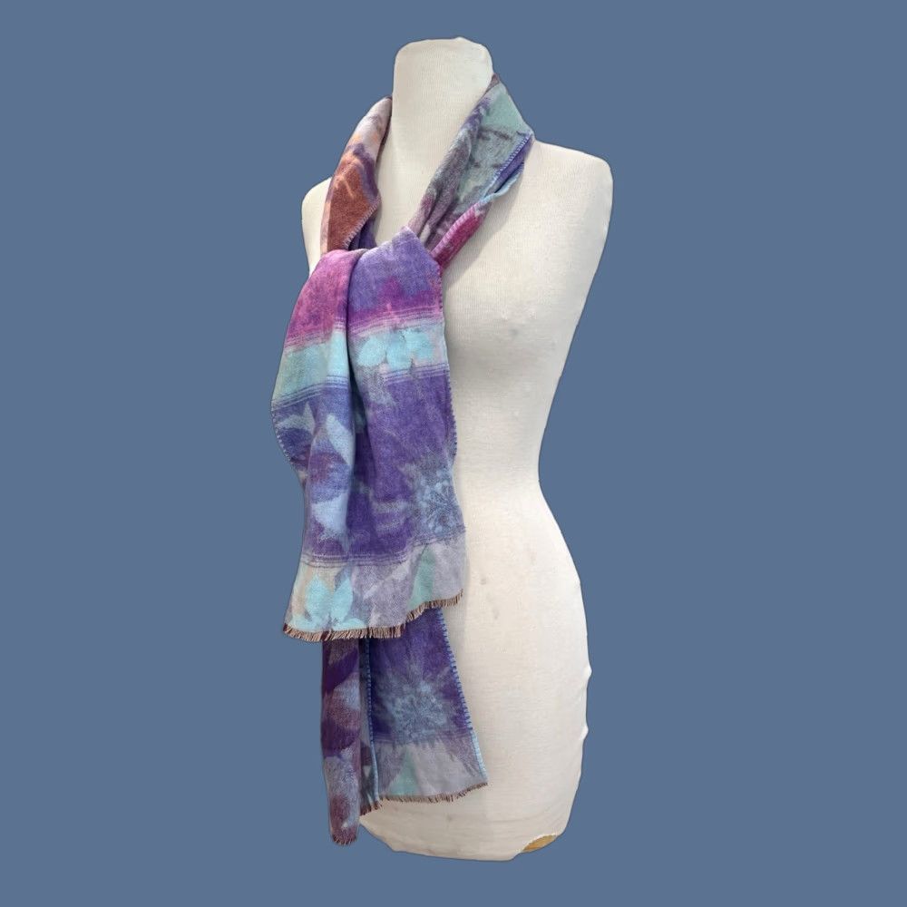 Vintage VINTAGE German 100% Cashmere Hand Tailored Floral Pink Blue Purple Scarf 11x68 Size ONE SIZE - 1 Thumbnail