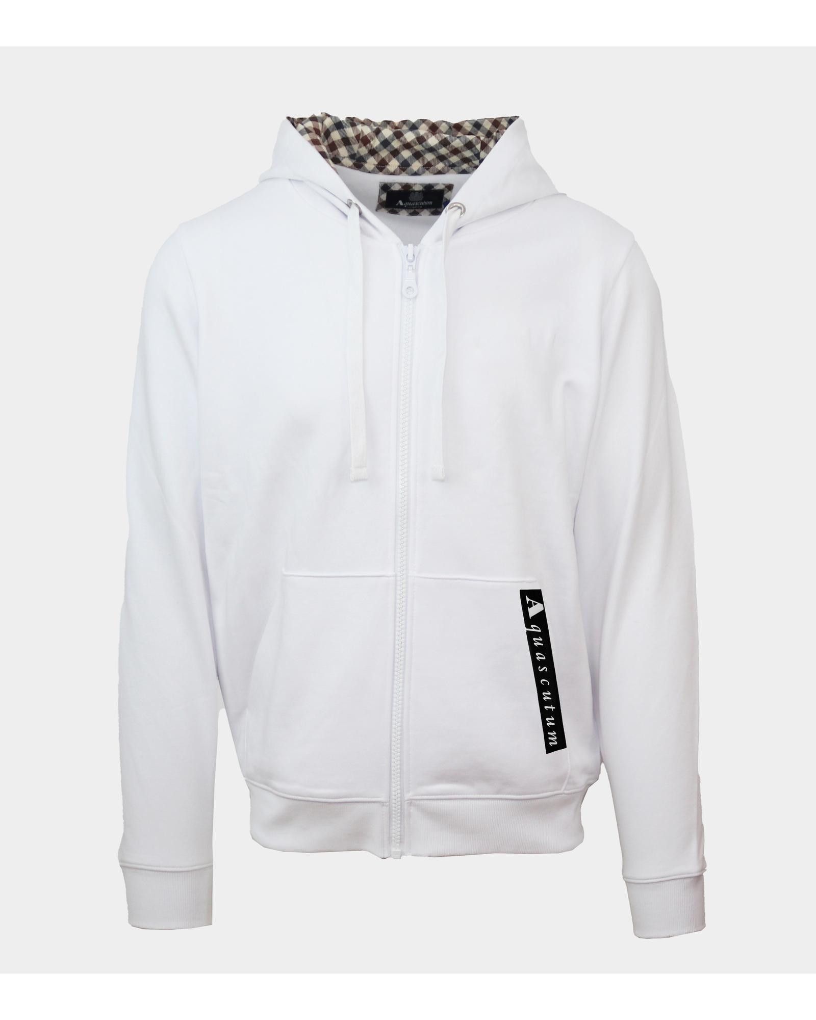 image of Aquascutum Cotton Zip Sweatshirt With Fixed Hood in White, Men's (Size 2XL)