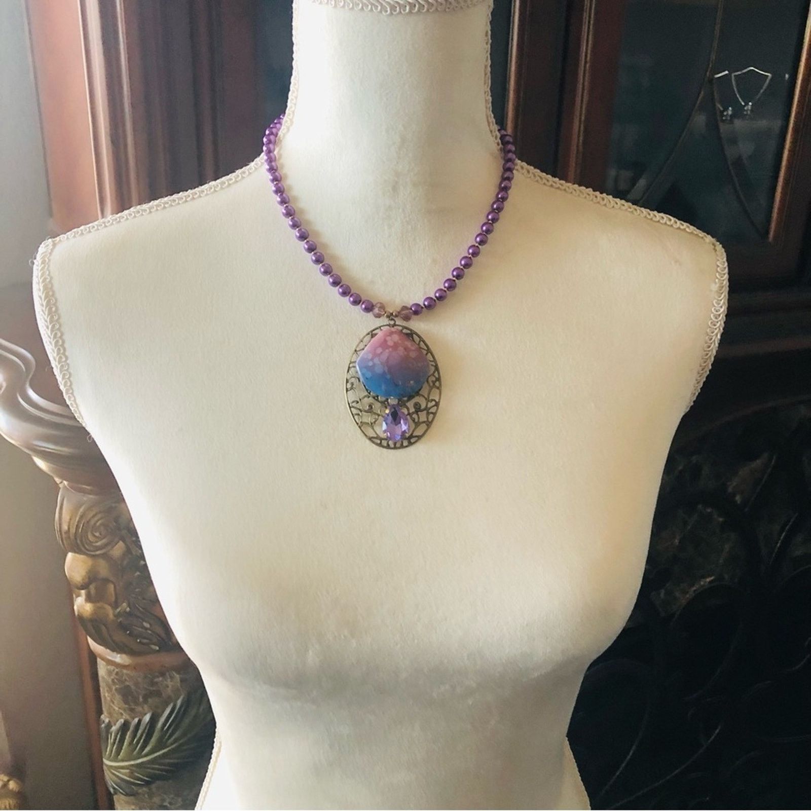 Handmade Handcrafted repurpose ombré porcelain Pearl necklace Size ONE SIZE - 6 Thumbnail