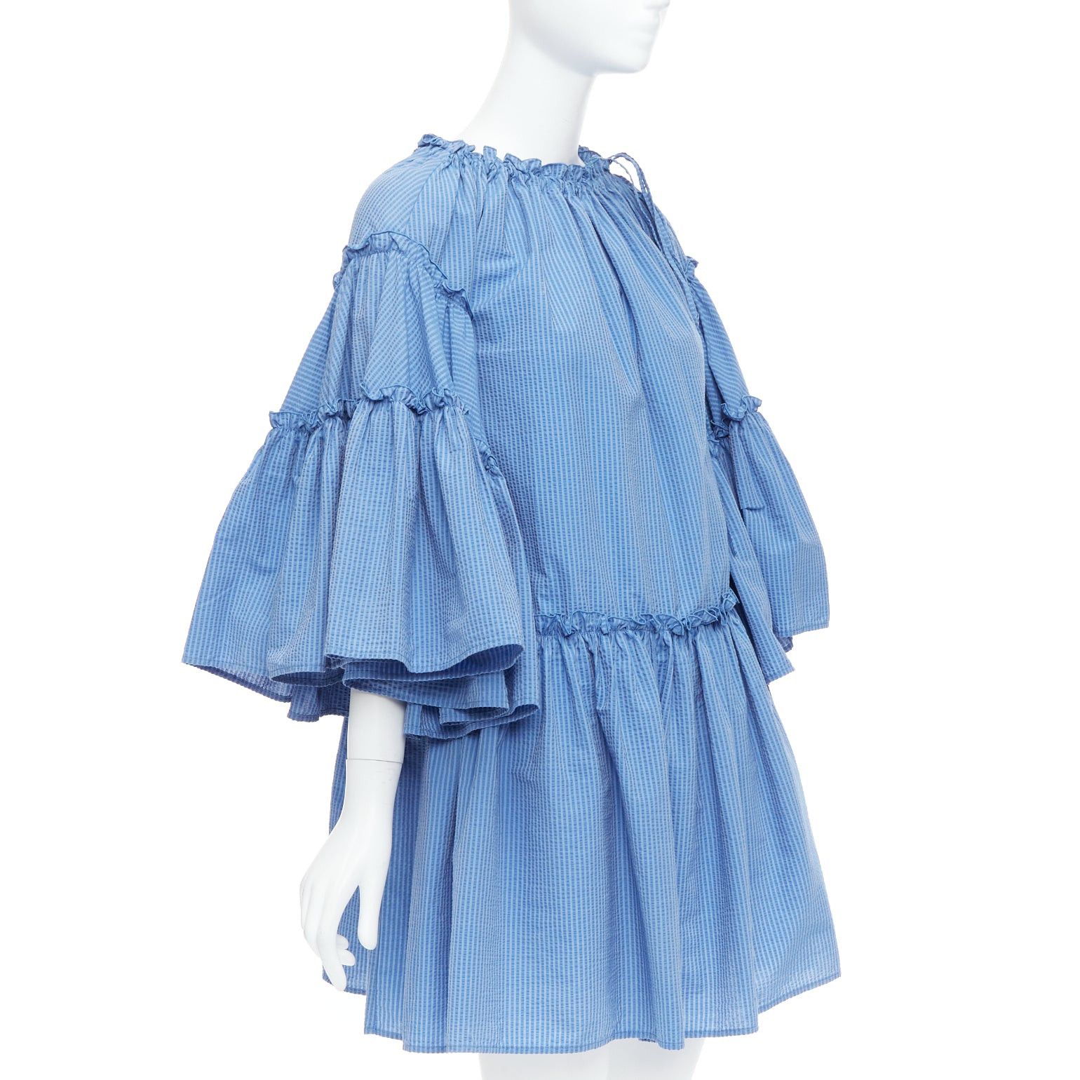 MSGM MSGM blue striped cotton blend flared sleeves drawstring dress IT38 XS Size XS / US 0-2 / IT 36-38 - 1 Thumbnail