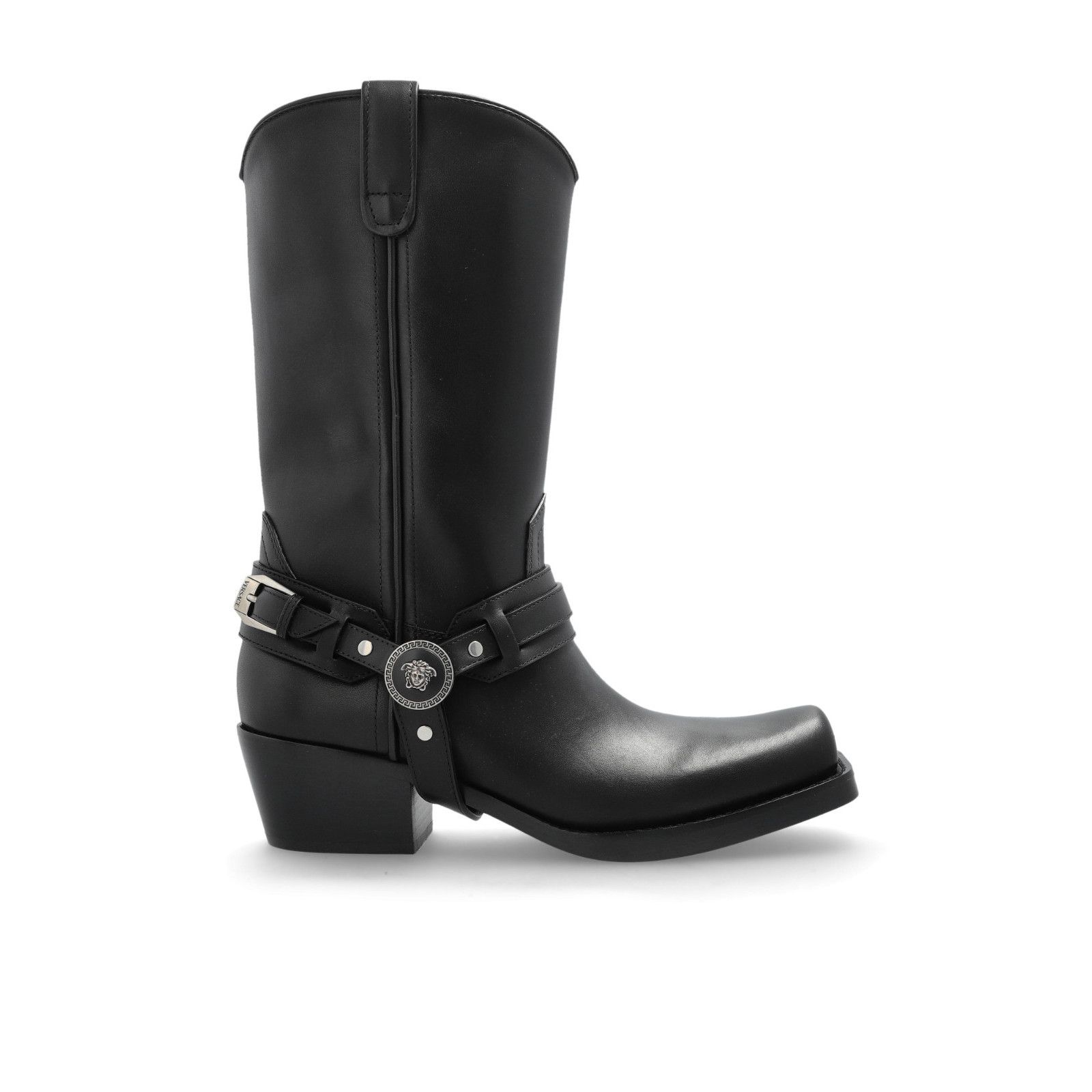 VERSACE Women's Black Leather Heeled Ankle Boots New And Aut