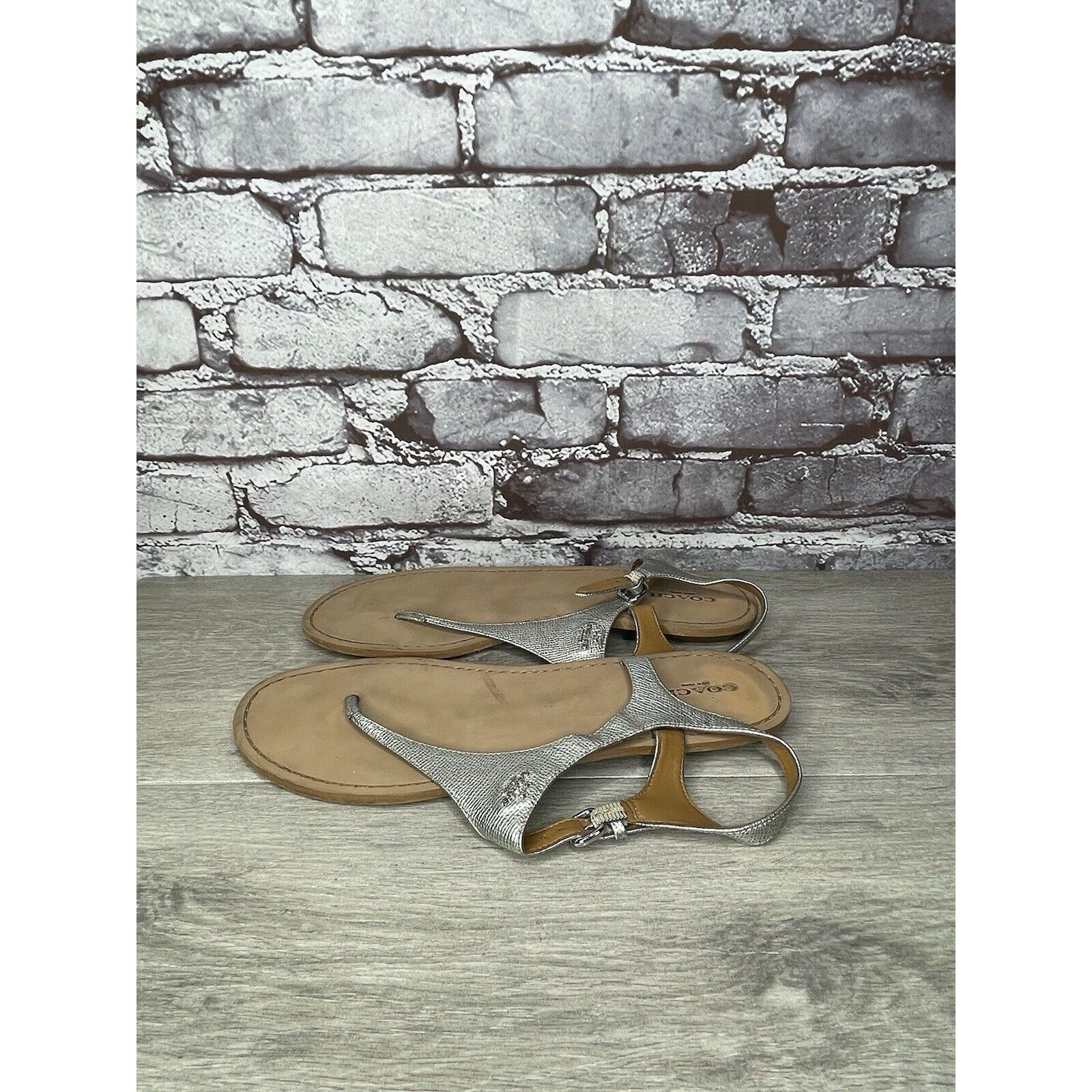 Coach Coach Cheyanne Silver Leather Thong Strap Flats Sandals Wome Size US 9.5 / IT 39.5 - 12 Thumbnail