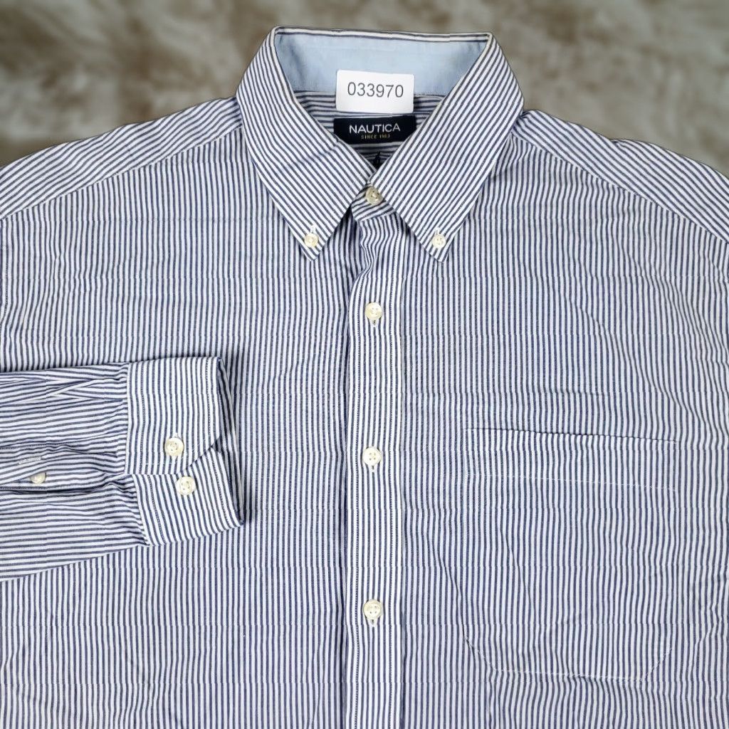 Nautica Nautica Blue White Striped Dress Shirt Mens Regular Size 16.5 Long Sleeve Button Up Classic Size 42R - 1 Thumbnail