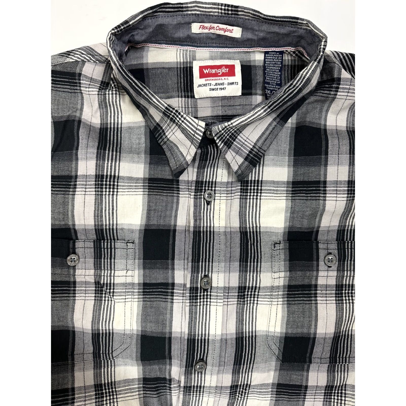 Wrangler Wrangler Flex For Comfort Shirt Men 2XL Black Plaid Casual Work Stretch Button-Up Long Sleeve Shirt Mens Size US XXL / EU 58 / 5 - 2 Thumbnail