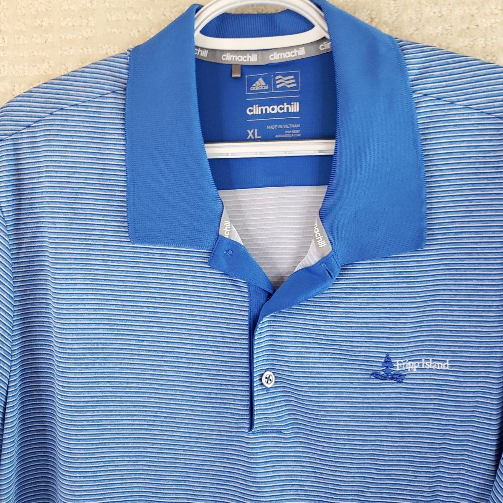 Adidas Adidas Climachill Golf Mens XL Blue Striped Stretch Polo Shirt Fripp Island Logo Shirt Size US XL / EU 56 / 4 - 3 Thumbnail