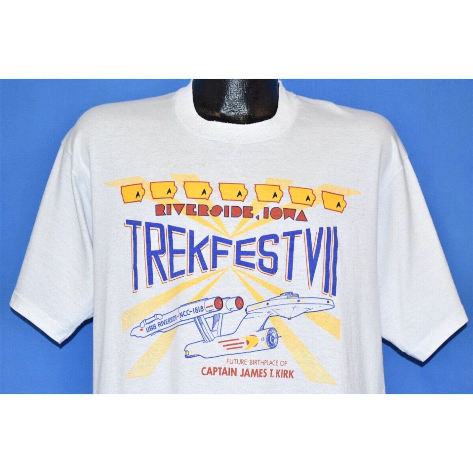 image of Screen Stars VTG 90's Trekfest Vii Riverside Iowa Star Trek Kirk Birthplace Sci Fi T-Shirt XL in Wh