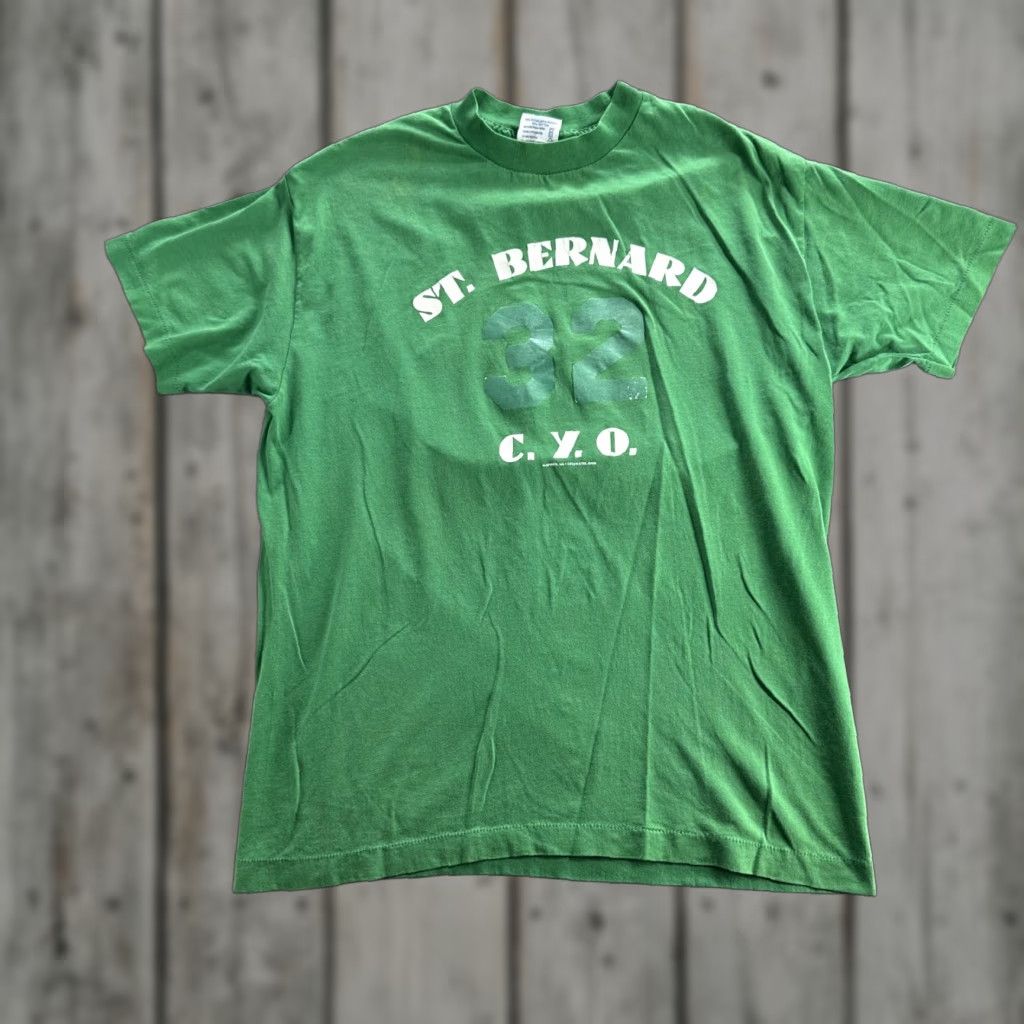 TEE JAYS VINTAGE St. Bernard C.Y.O. Shirt Mens XL Green 32 Single Stitch Made USA 80s Size US XL / EU 56 / 4 - 1 Thumbnail