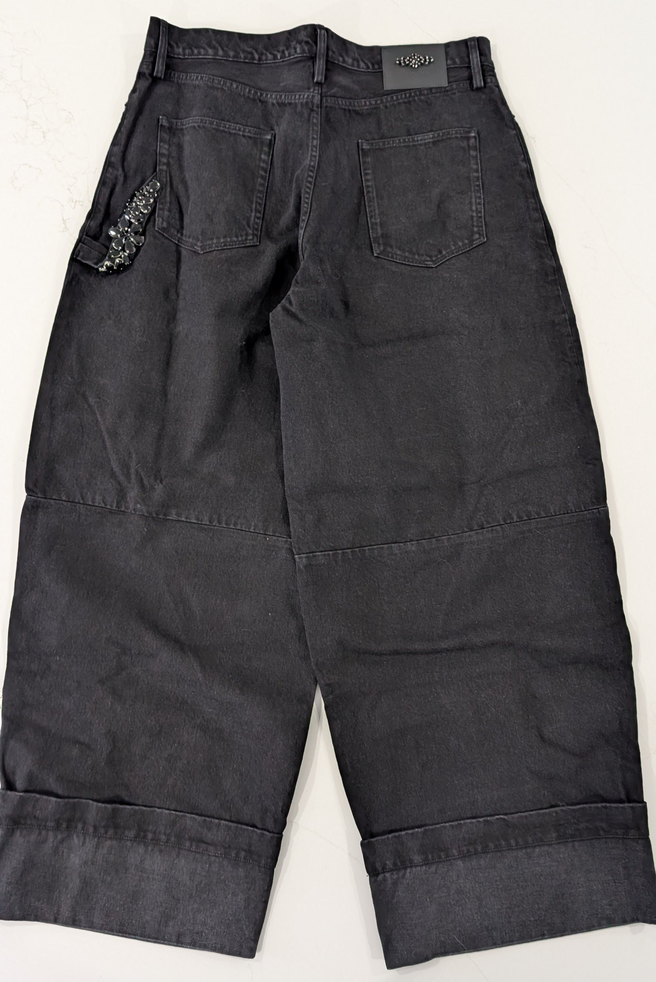 Simone Rocha SIMONE ROCHA Mens Black Wide Leg Puddle Jeans Rhinestone Size US 35 - 4 Thumbnail