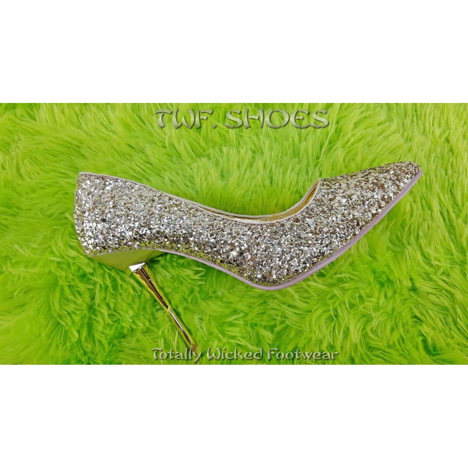Other Appeal 20G Gold Glitter Pointy Toe 4" Metal High Stiletto He Size US 9 / IT 39 - 8 Thumbnail