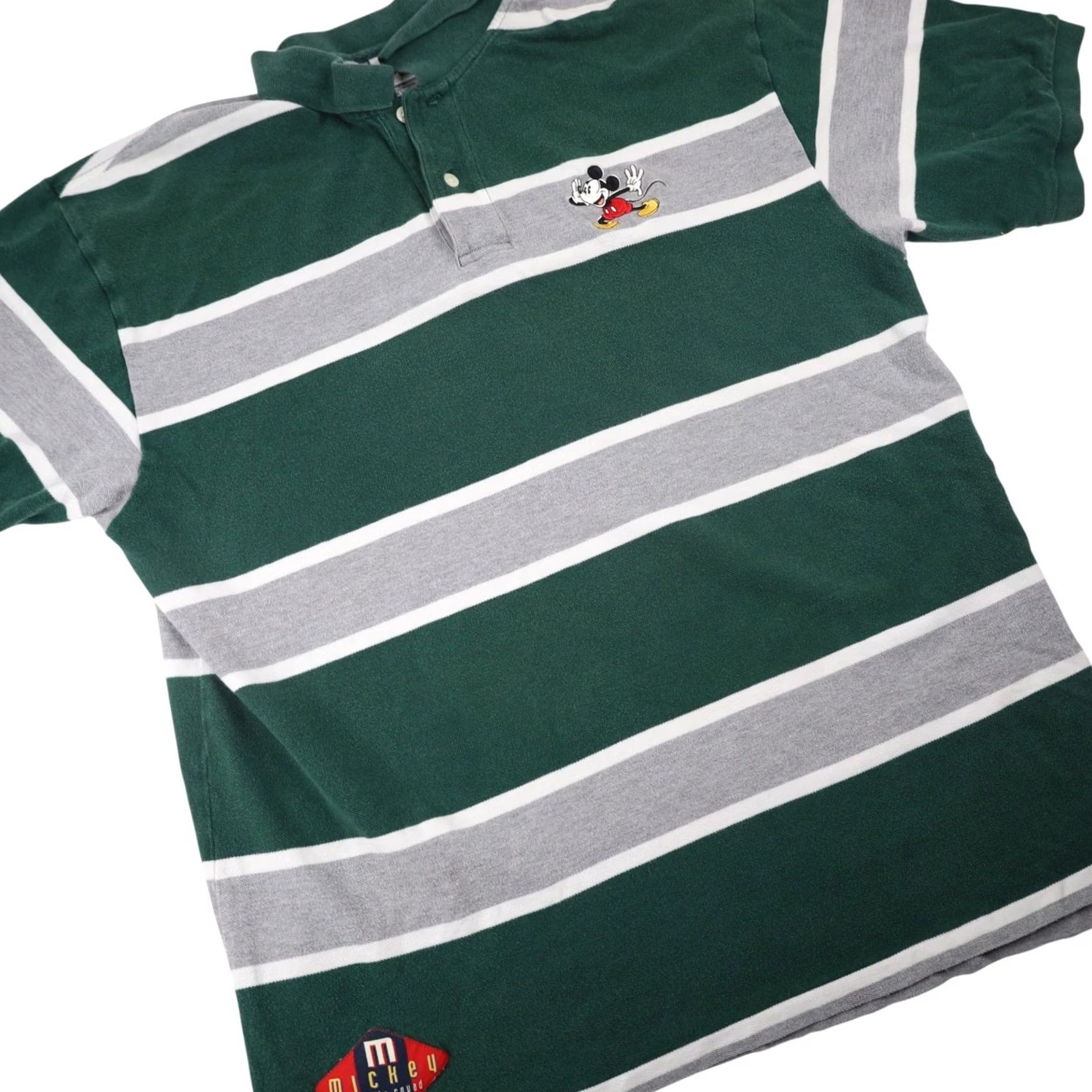 Disney VINTAGE Disney Mickey Varsity Squad Striped Polo Shirt XL Mens Green Gray Size US XL / EU 56 / 4 - 3 Thumbnail