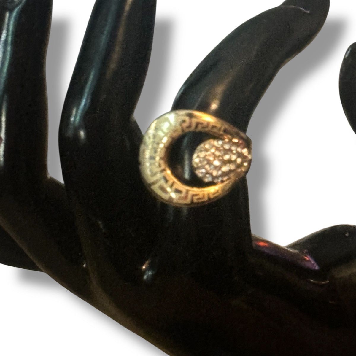 Vintage Vintage gold tone Greek key rhinestone teardrop ring Size ONE SIZE - 2 Thumbnail