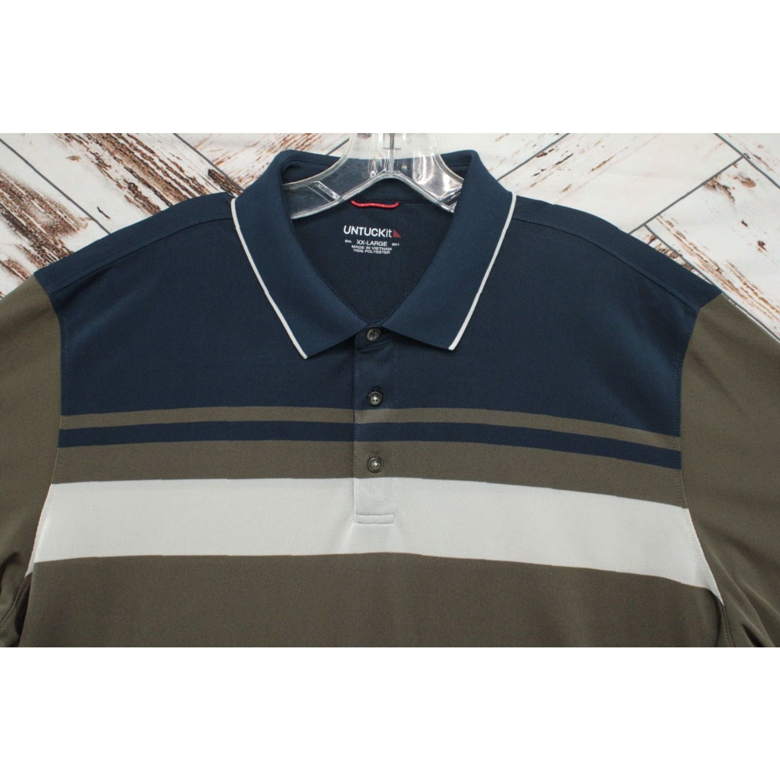 UNTUCKit UNTUCKit Performance Shirt Mens 2XL Collared Polo Green Striped Short Sleeve Golf Stylish Size US XXL / EU 58 / 5 - 3 Thumbnail