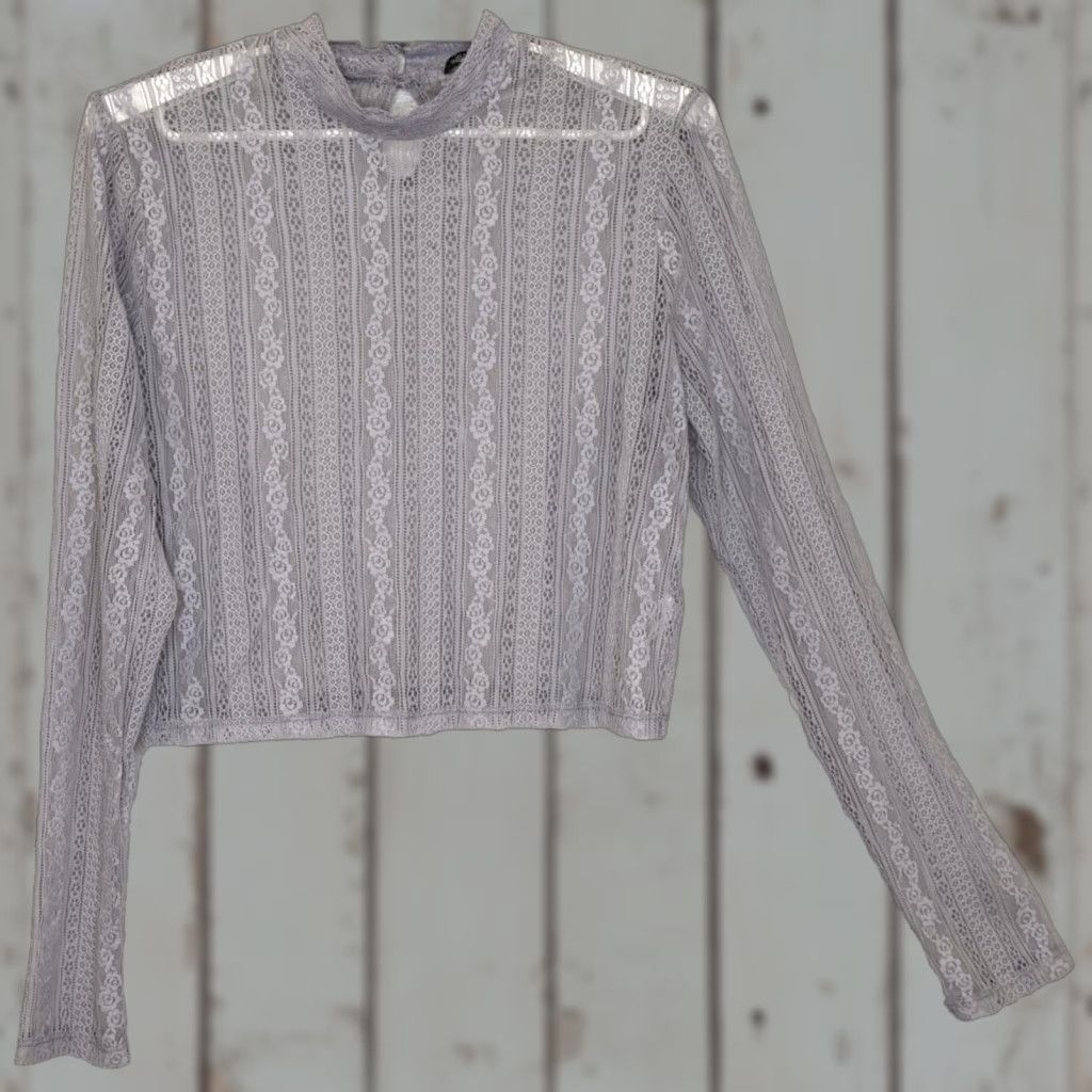 Vintage Wild Fable Crop Top Womens Large Lavender Floral Lace Mock Neck Coquette Fairy Size L / US 10 / IT 46 - 1 Thumbnail