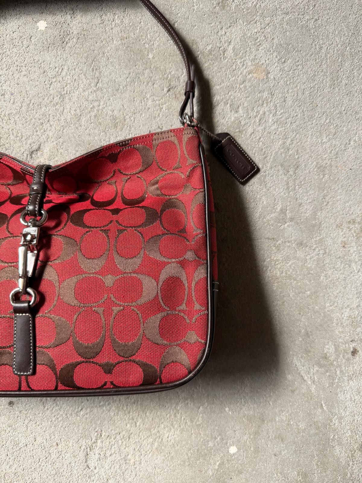 Coach Coach Hobo Signature Clip Canvas Handbag 'Red/Brown' Size ONE SIZE - 4 Thumbnail