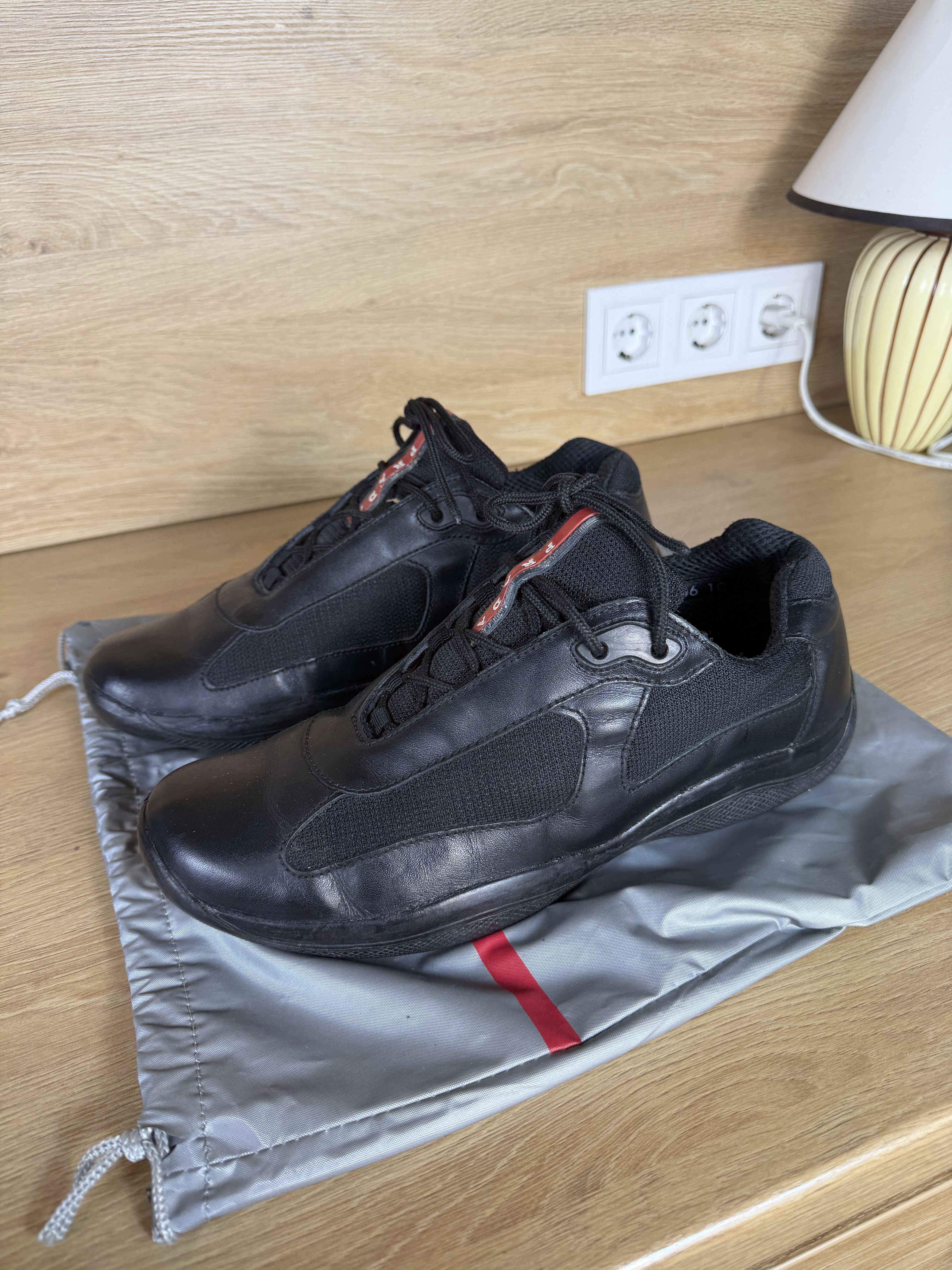 Prada Rare Prada Americas Cup Black Leather Sneakers red tab Size US 11.5 / EU 44-45 - 1 Thumbnail