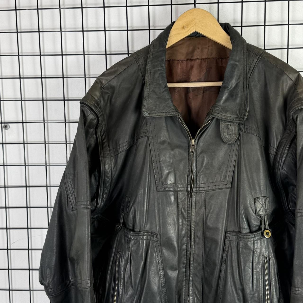 Vintage Vintage 90s Real Leather Boxy Black Jacket Size US L / EU 52-54 / 3 - 5 Thumbnail