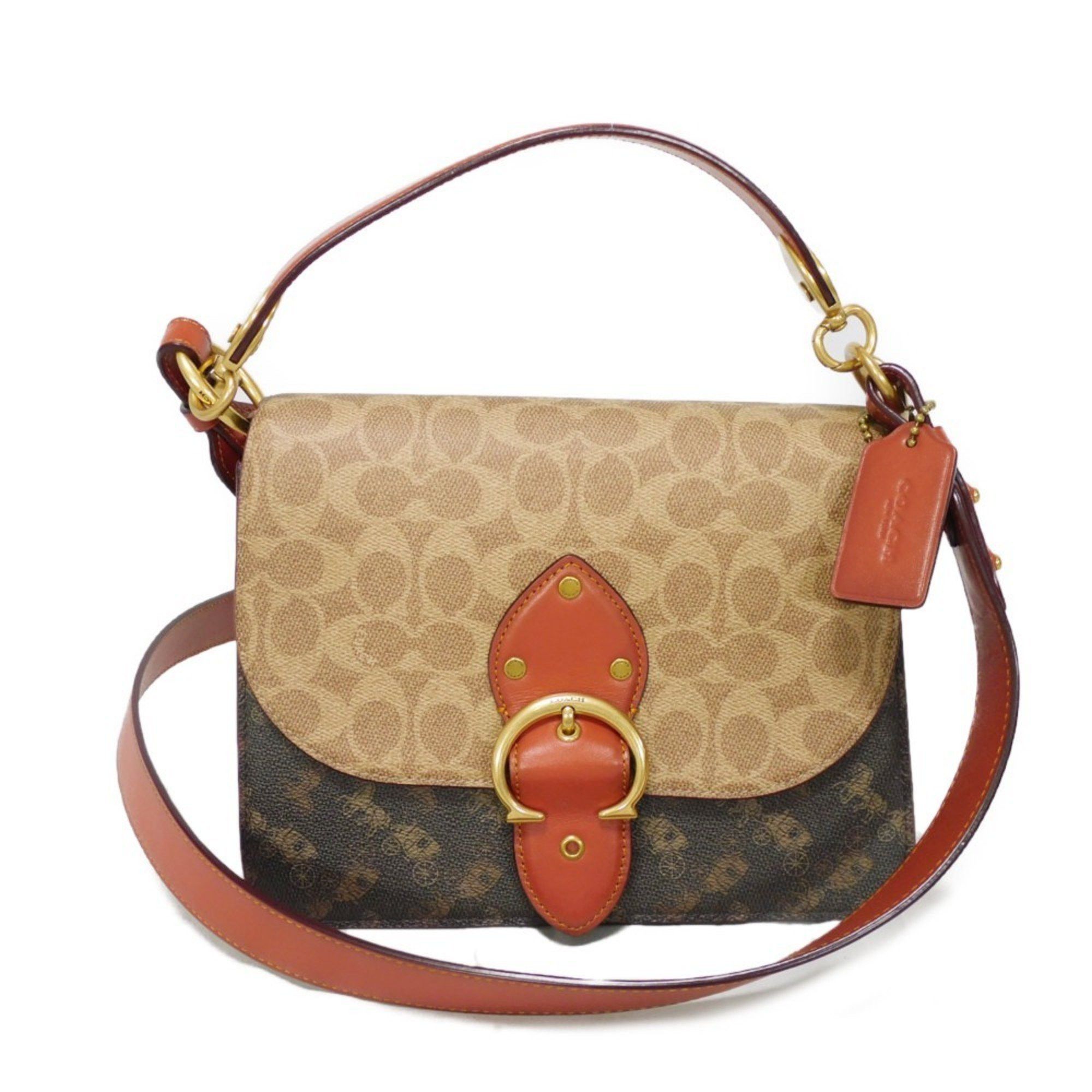 Coach Shoulder Bag Beat Signature Hand Chain 3Way Crossbody Horse & Carriage Print C2418 Women's in Beige