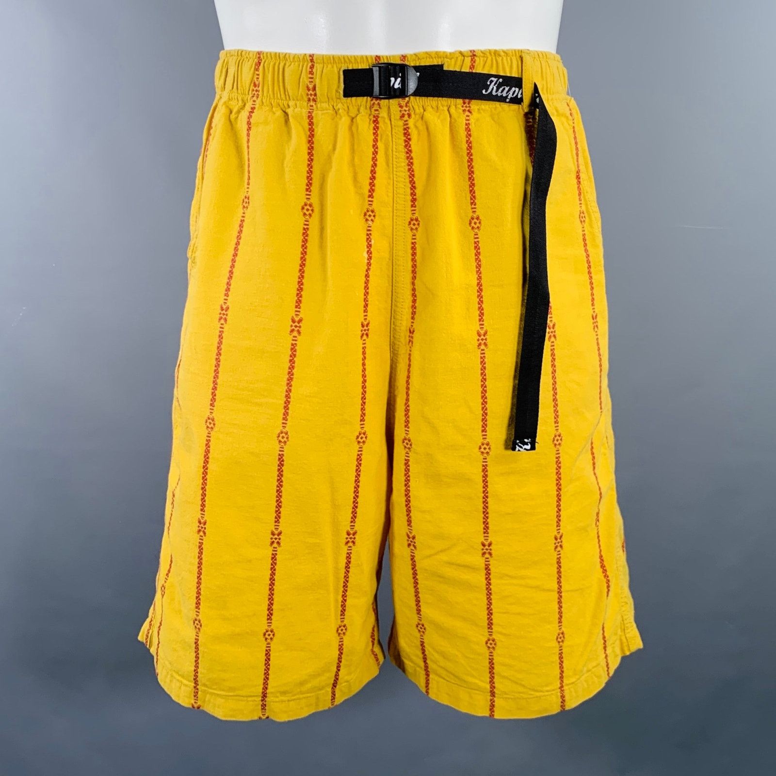 Kapital Size M Yellow Orange Stripe Cotton Linen Drawstring Shorts Size US 31 - 1 Thumbnail