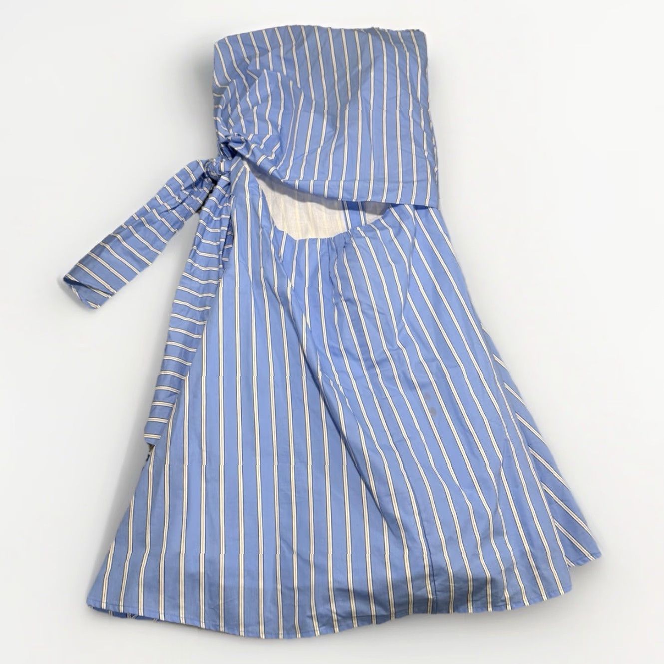 Vintage NWT Jade Melody Tam Blue Stripe Back Wrap Dress S Women Midi Sleeveless Blue Stripe Bow Embroidered Ruffle Belted Lined Pockets Dress Size S / US 4 / IT 40 - 7 Thumbnail