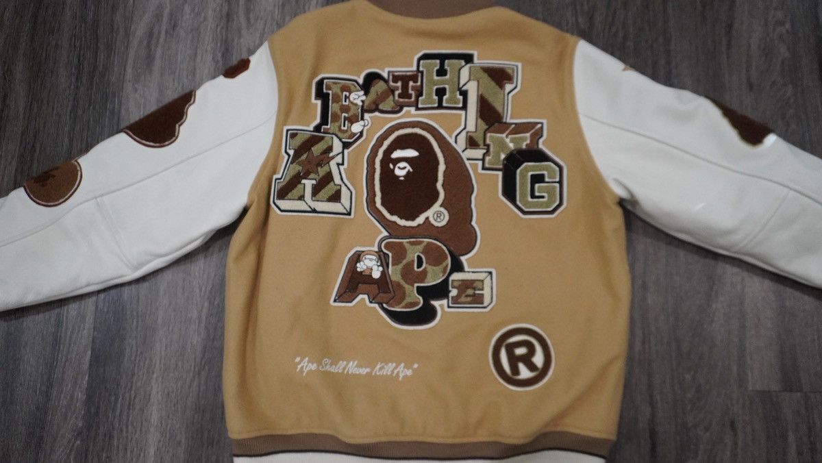 Bape Bape tan and white varsity jacket Size US M / EU 48-50 / 2 - 4 Thumbnail