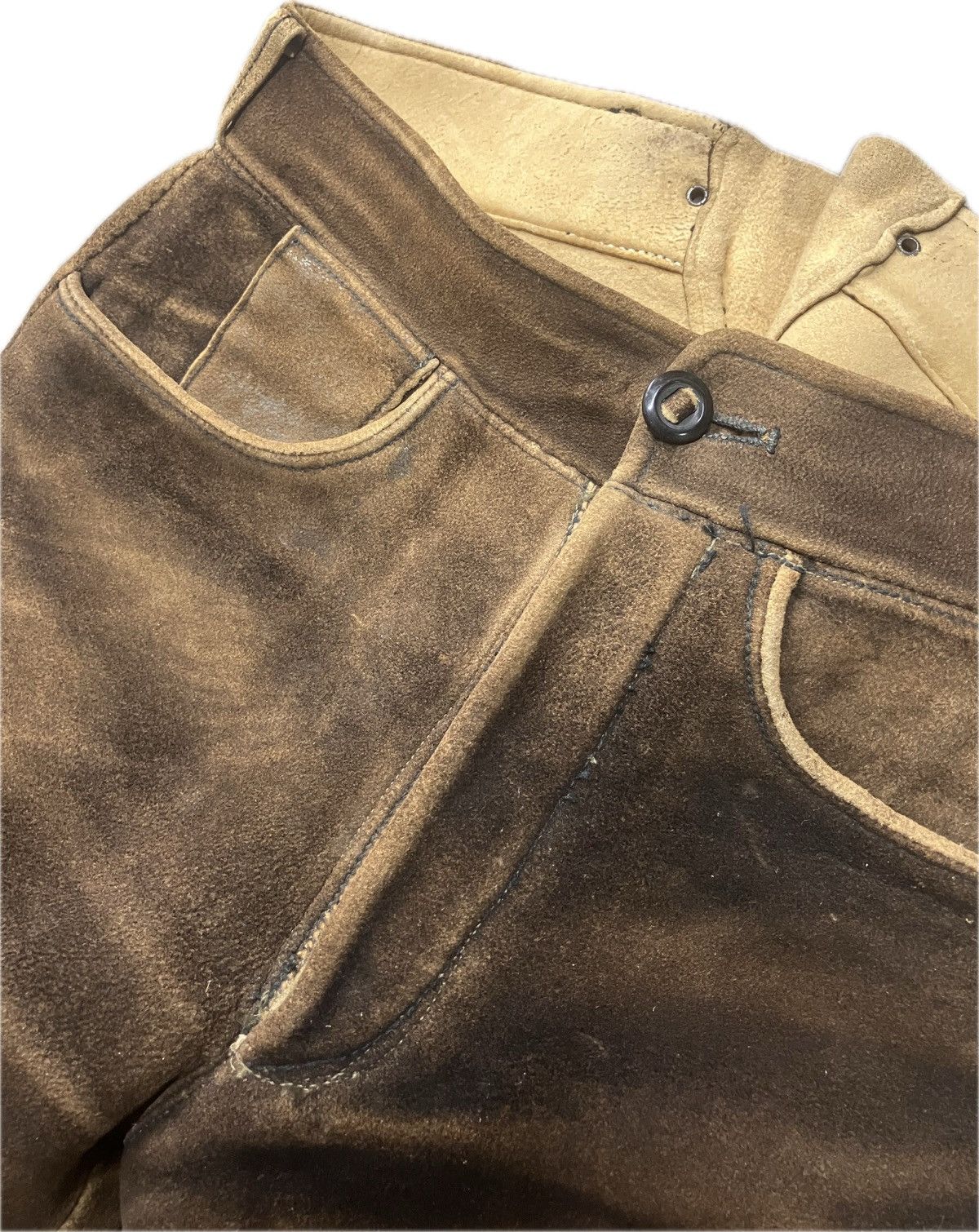 Levi's × Vintage 30’s Lace Back Leather Trousers Buckleback Lederhosen Size US 30 / EU 46 - 6 Thumbnail