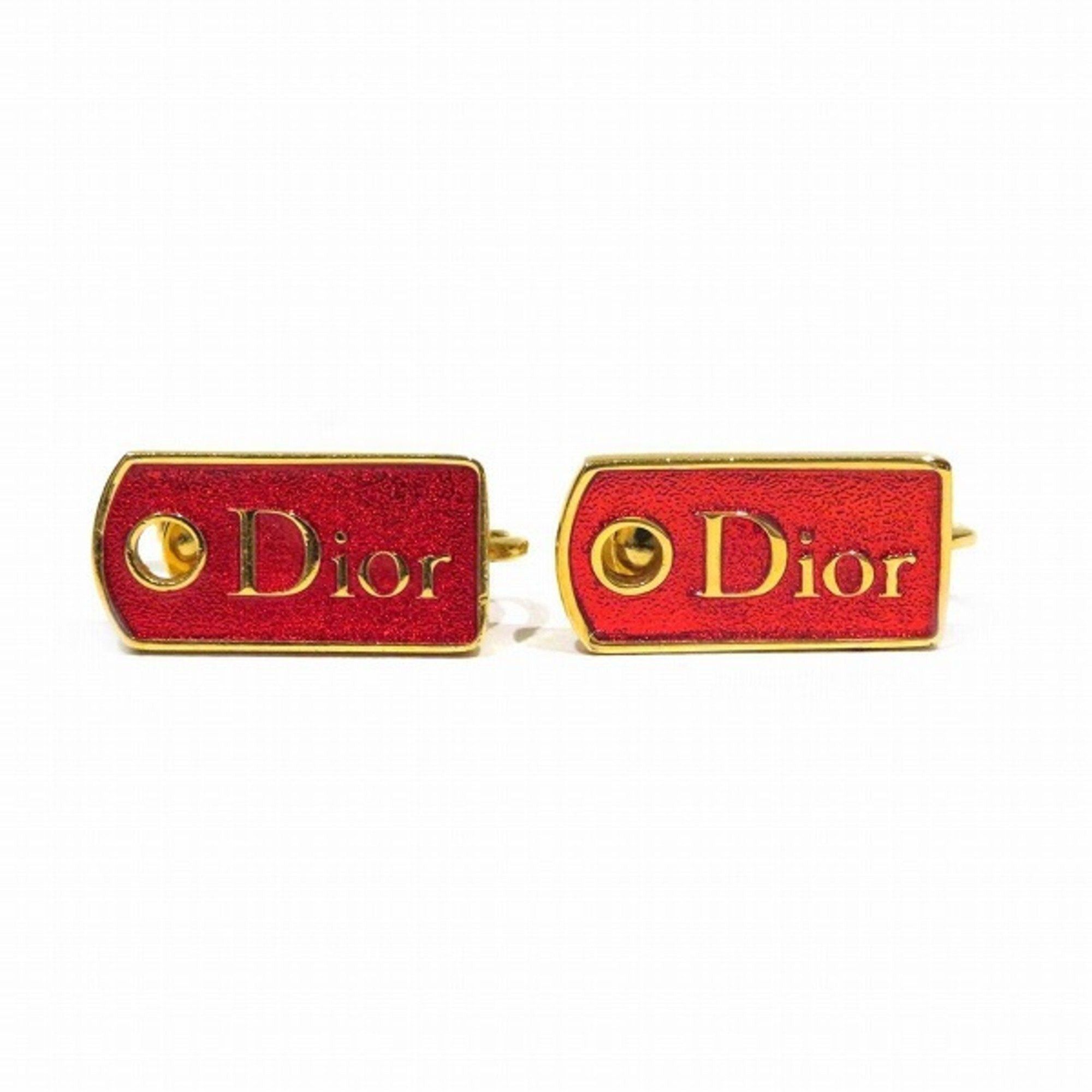 Dior CHRISTIAN DIOR Dior Logo Plate Red Gold Brand Accessories Earrings