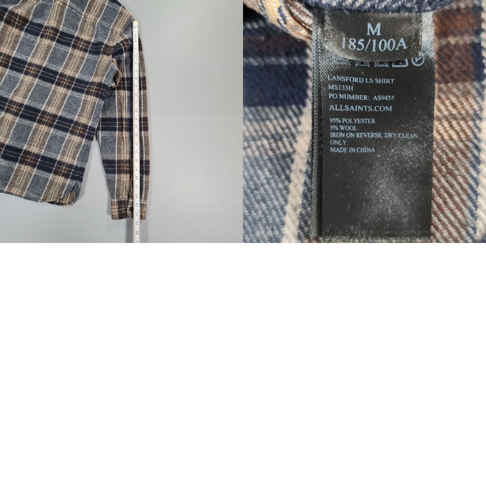 Allsaints AllSaints Mens Shirt Grey Brown Flannel Plaid Tartan Lansford M Medium Button-Up Pocketed Regular Fit Size US M / EU 48-50 / 2 - 8 Thumbnail