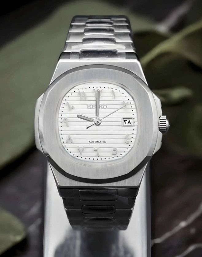 Japanese Brand Seiko Mod Nautilus White Arabic Dial Steel Watch 41mm NH35 Size ONE SIZE - 1 Thumbnail