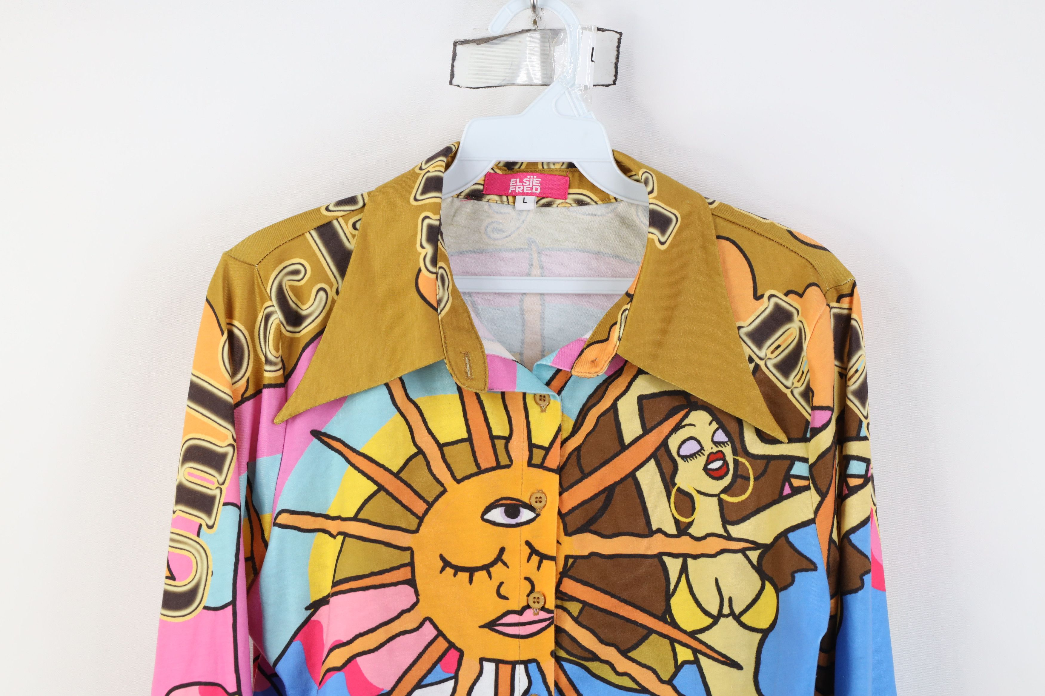 Vintage Y2K Elsie Fred Boho Cropped Dagger Collar Button Shirt Size L / US 10 / IT 46 - 2 Thumbnail