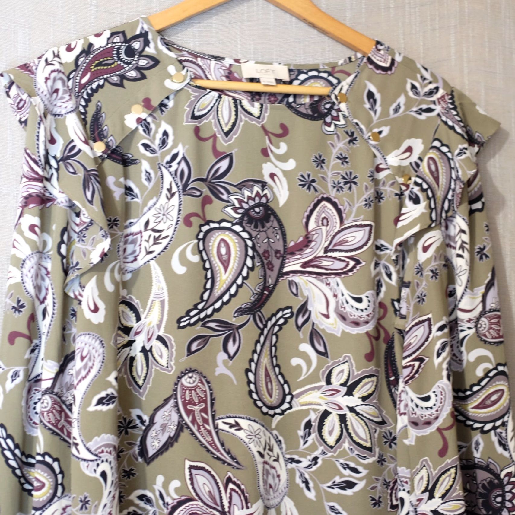 Loft EUC Loft Multicolor Floral Paisley Blouse Ruffle Sheer Womens XL Shirt Size XL / US 12-14 / IT 48-50 - 2 Thumbnail