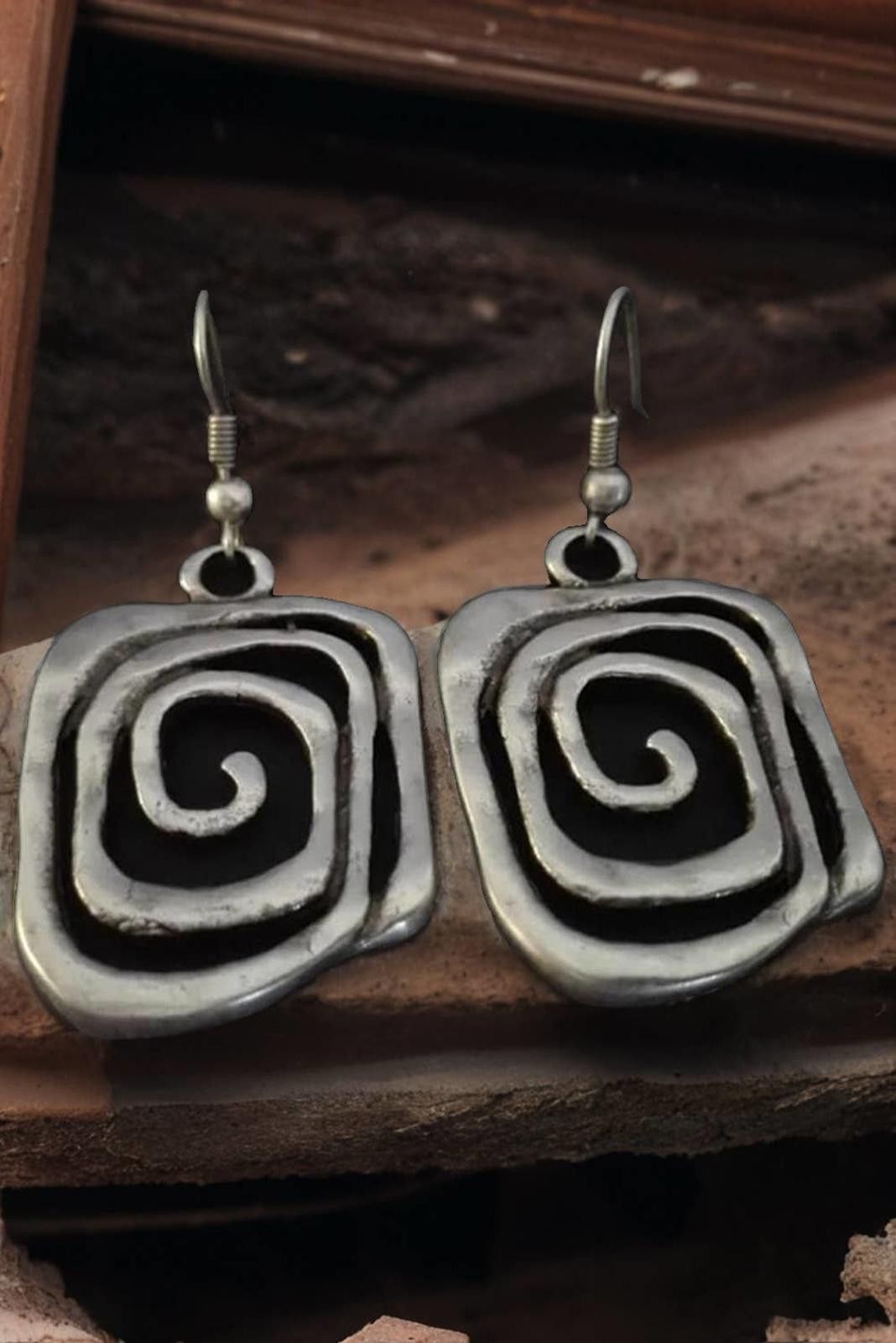 Other Vintage Design Square Swirl Hook Earrings: Silver Tone Size ONE SIZE - 2 Thumbnail