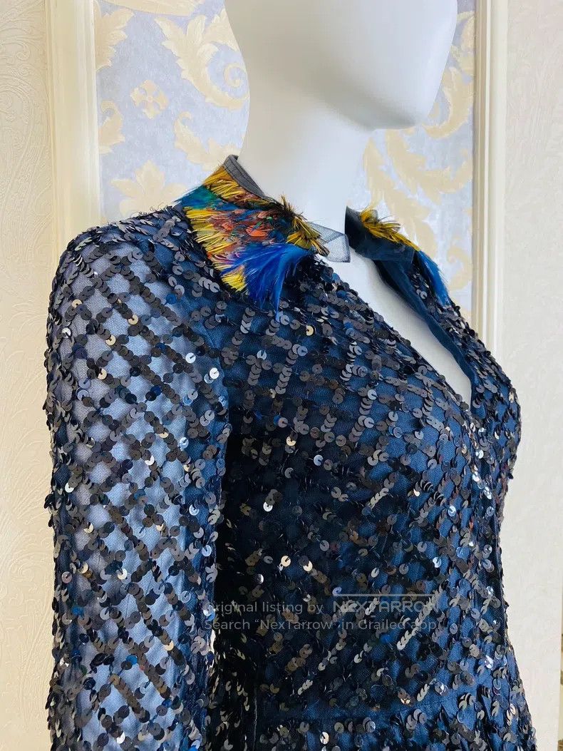 Valentino Valentino Navy blue sequin sweater feather collar dress Size S / US 4 / IT 40 - 6 Thumbnail