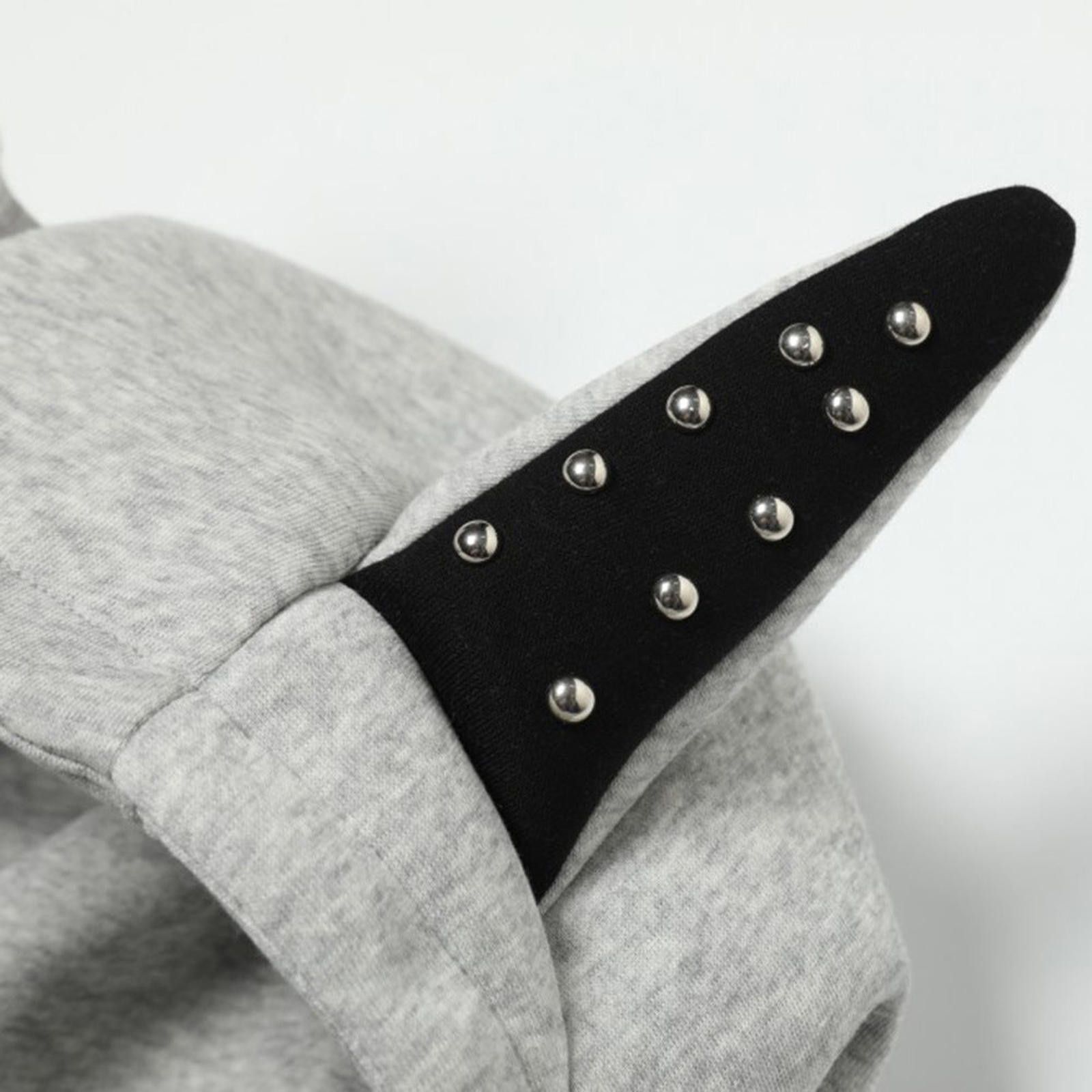 Japanese Brand Gray Studded Hooded Horn Zip-Up Hoodie Size ONE SIZE - 3 Thumbnail