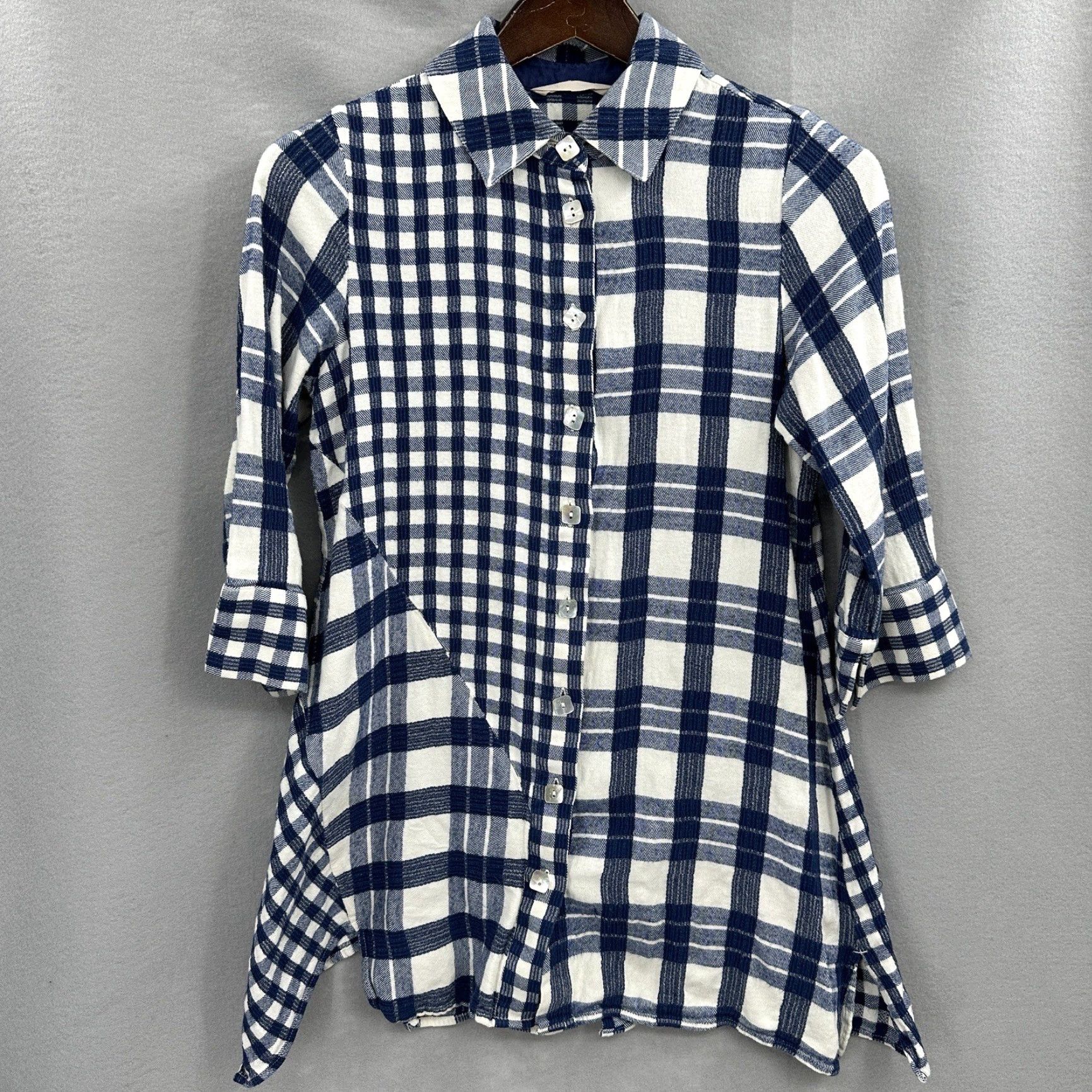 Soft Surroundings Soft Surroundings Tunic Womens XS Blue Plaid Flannel Long Sleeve Button Front Cozy Casual Blouse Size XS / US 0-2 / IT 36-38 - 4 Thumbnail