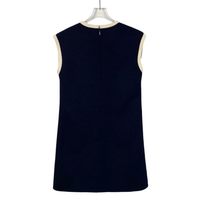 Gucci Gucci23 dark blue logo embroidered wool V-neck sleeveless d Size S / US 4 / IT 40 - 2 Thumbnail